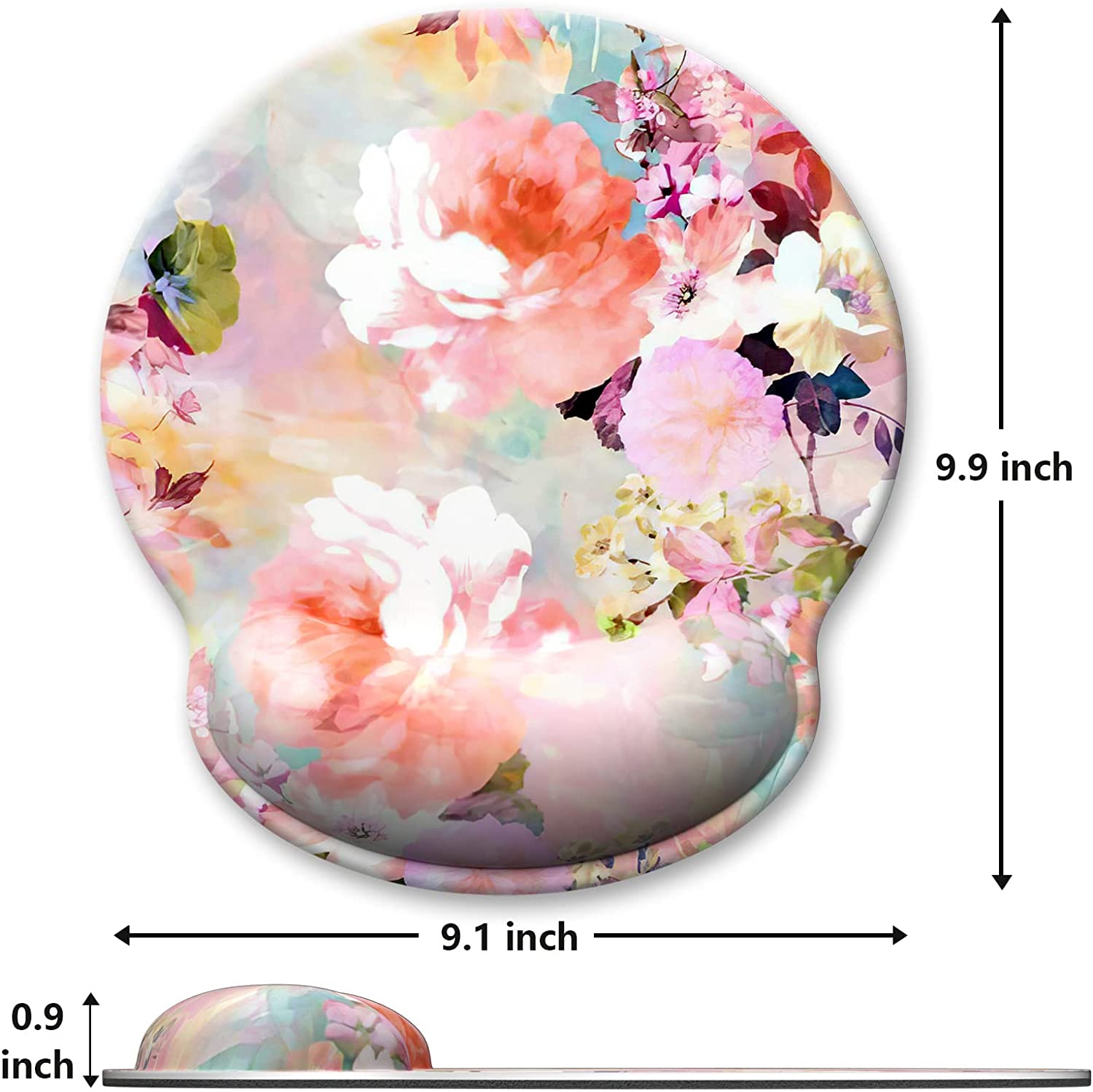 Ergonomic Mouse Pad with Wrist Support, Floral Memory Foam Wrist Rest Mouse Pads, Cute Computer Laptop Office Accessories Decor, Pain Relief Mousepad