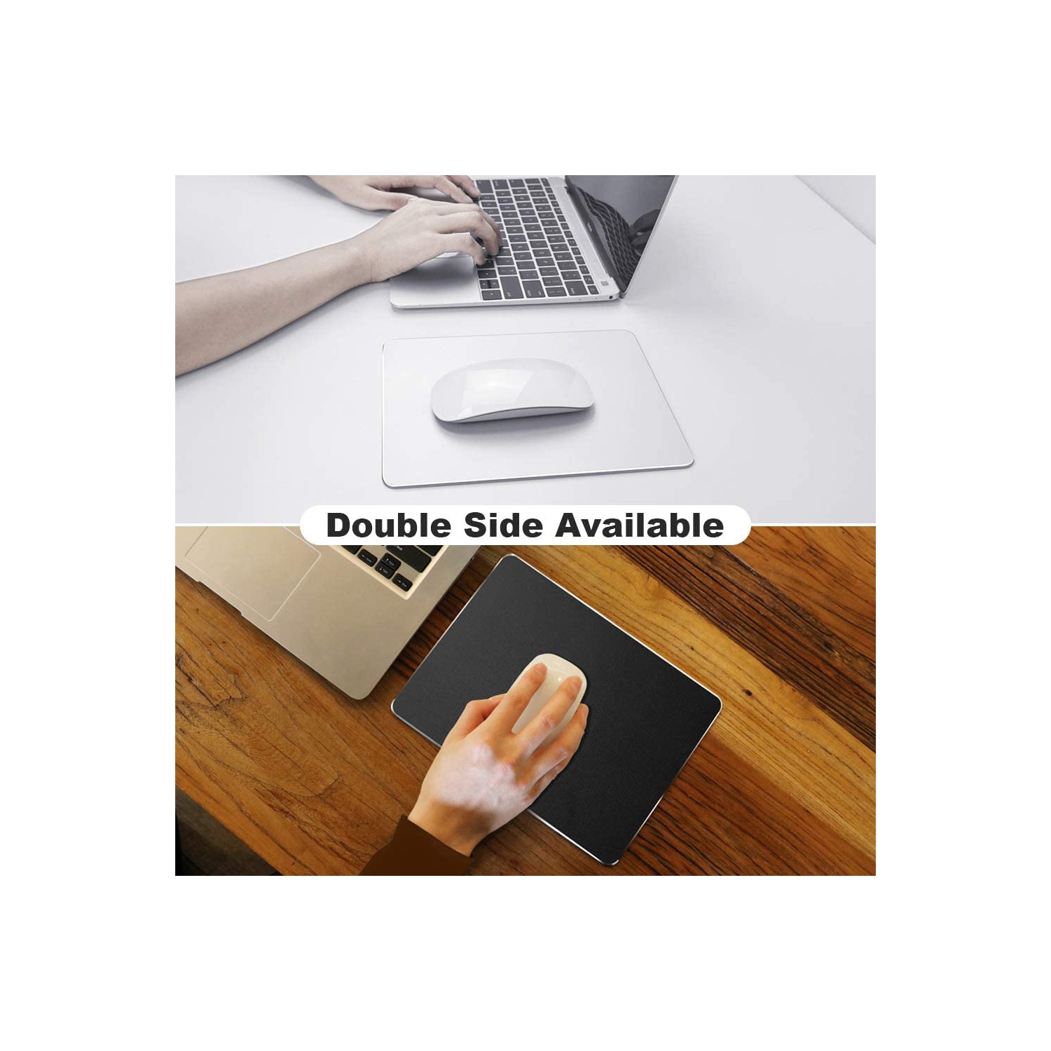 Tapis de souris en aluminium argenté rigide, tapis de souris lisse, ultra mince, double face, étanche, rapide et précis pour le jeu et le bureau