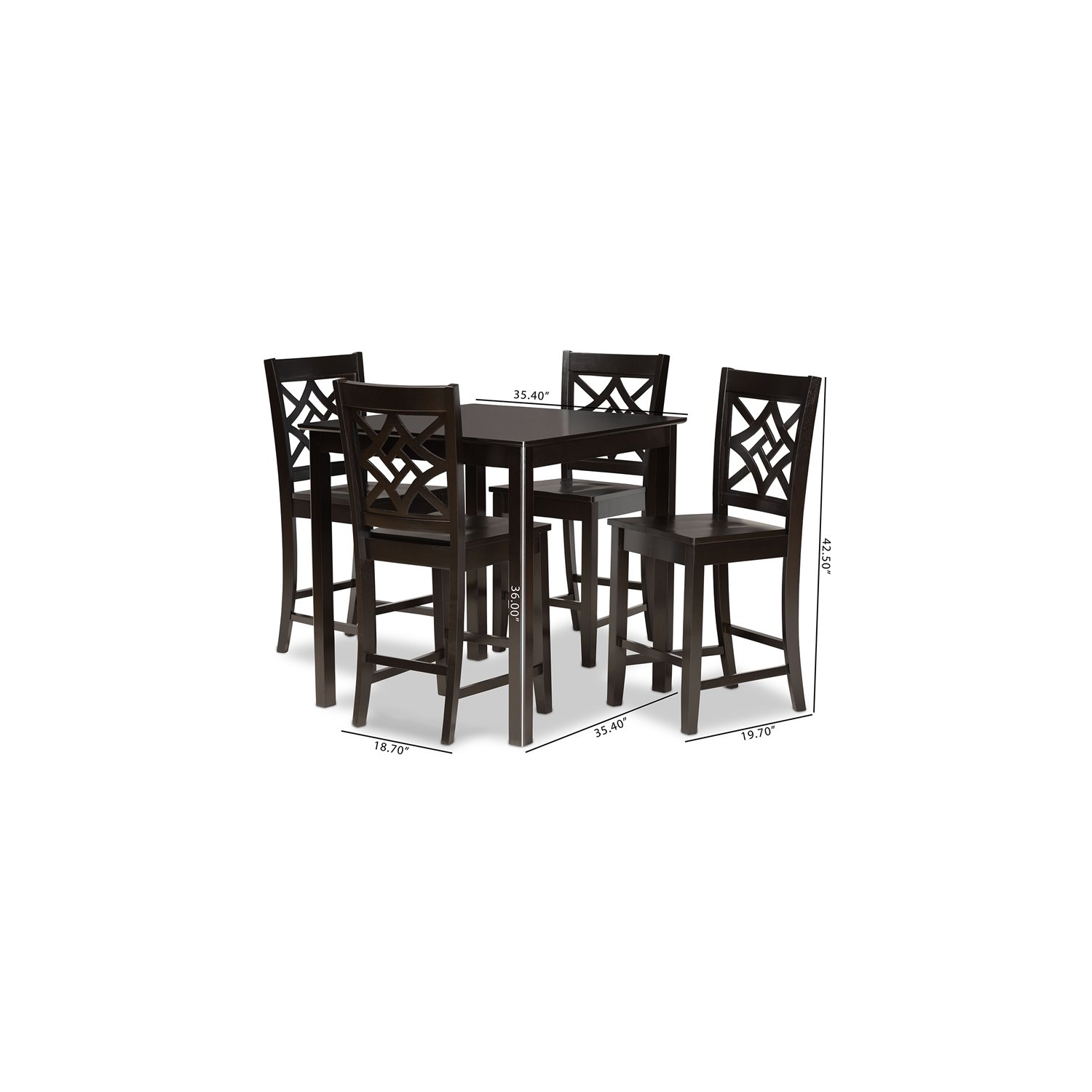 Bowery Hill Transitional Dark Brown Finished Wood 5-Piece Pub Set