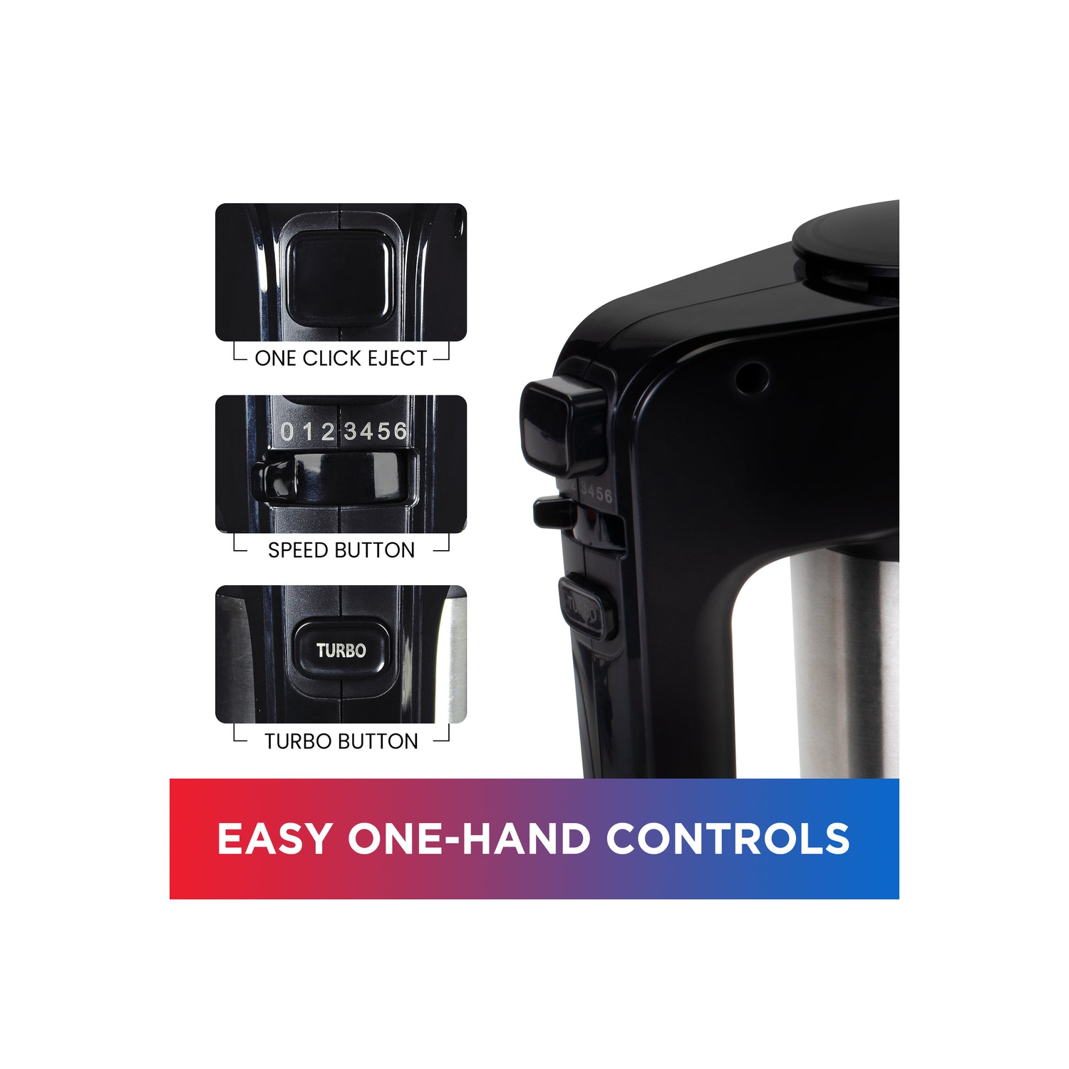 Batteur à main Total chef à 6 vitesses, noir et argenté