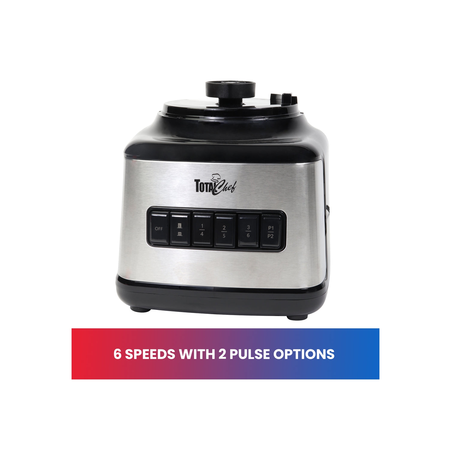 Total Chef 6-Speed Countertop Blender, 6 Cup Glass Jar, 2 Pulse Options, 500 W, Stainless Steel Blades, Auto-Clean Function, Puree, Crush, Blend For
