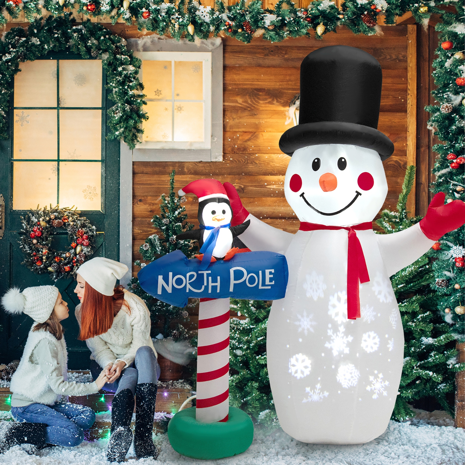 Costway 6 FT Inflatable Snowman & Penguin Guidepost Christmas Decoration with Snowflake