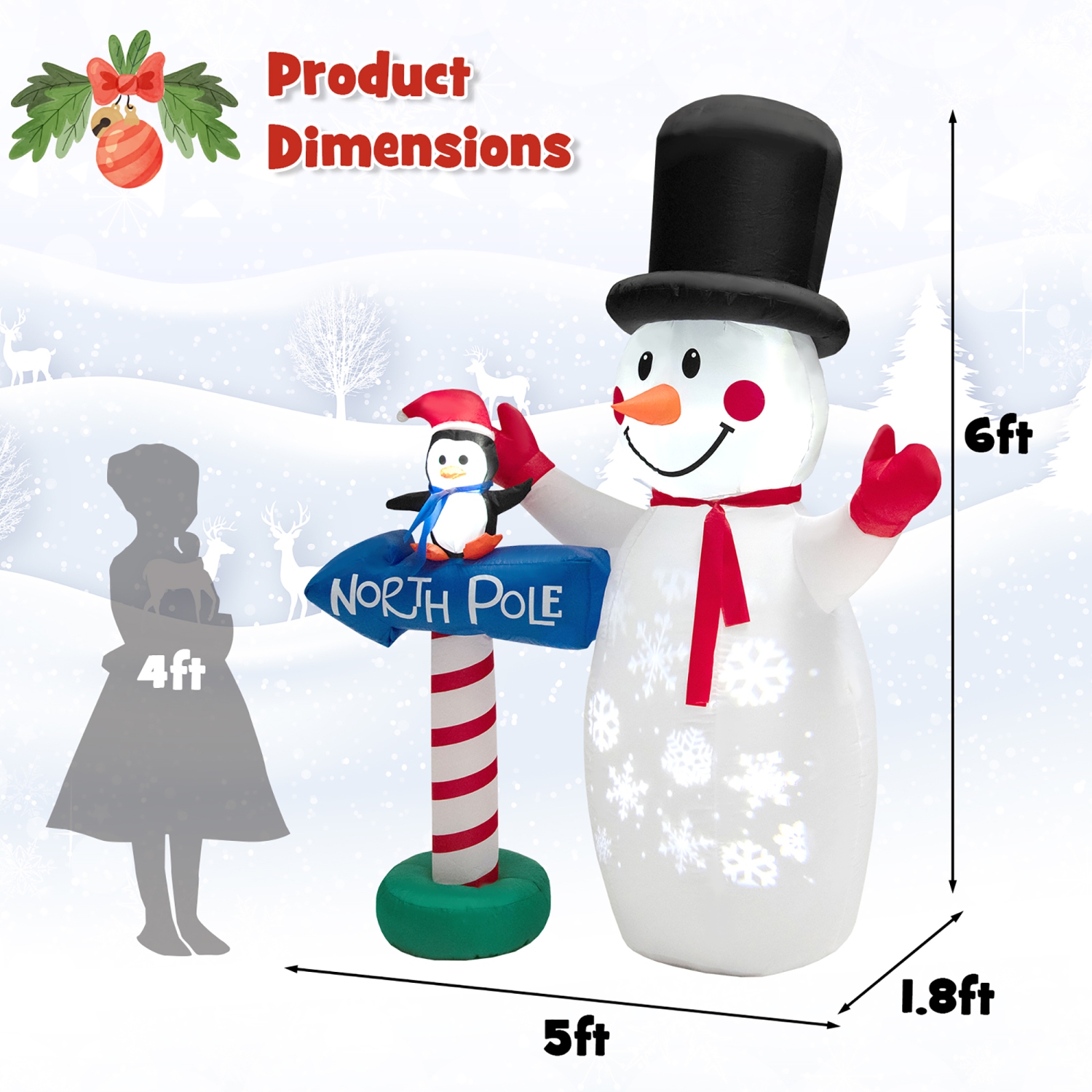 Costway 6 FT Inflatable Snowman & Penguin Guidepost Christmas Decoration with Snowflake