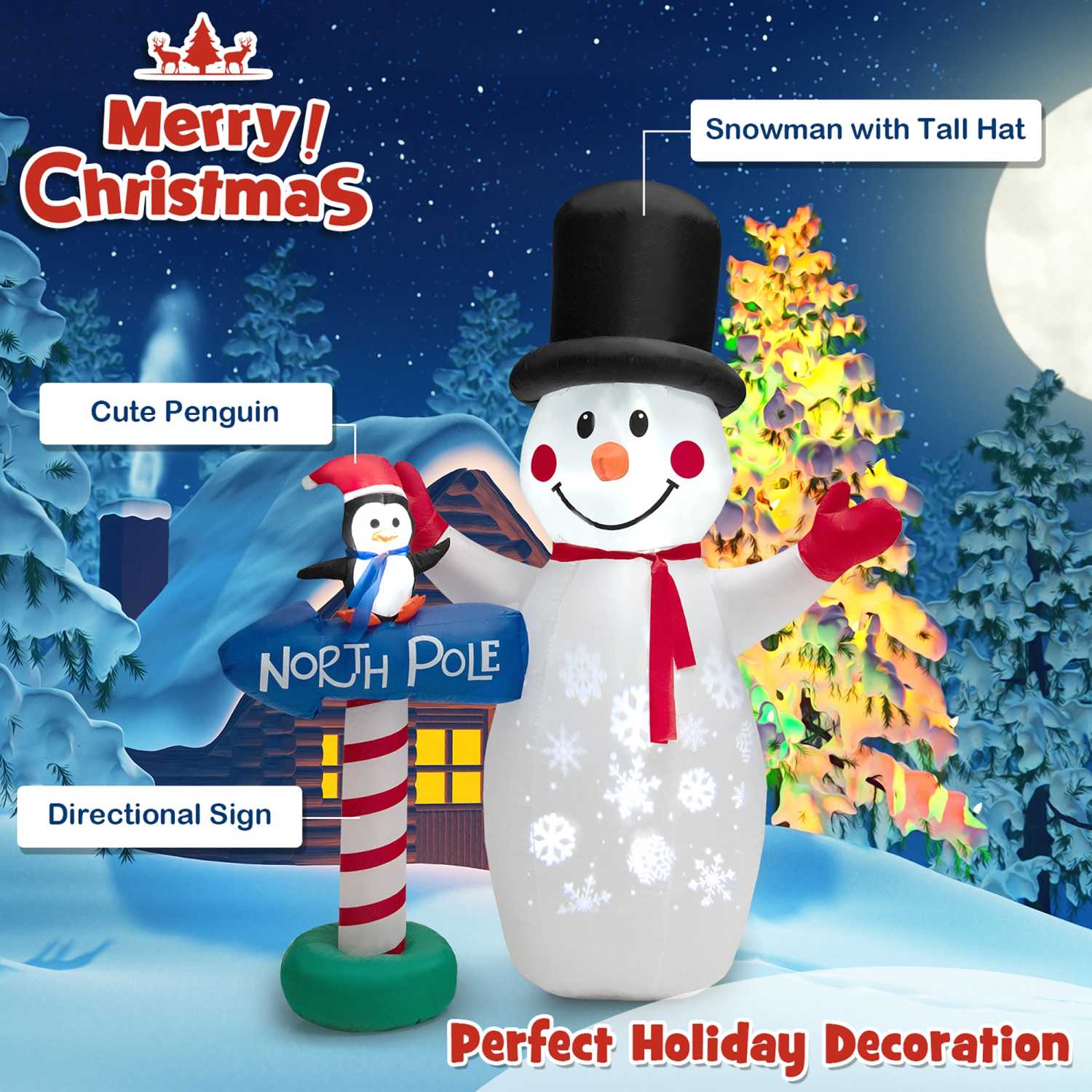 Costway 6 FT Inflatable Snowman & Penguin Guidepost Christmas Decoration with Snowflake