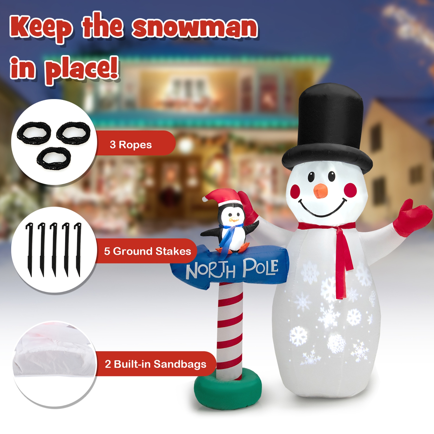 Costway 6 FT Inflatable Snowman & Penguin Guidepost Christmas Decoration with Snowflake