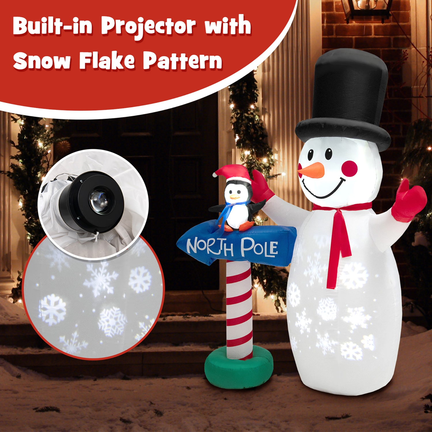 Costway 6 FT Inflatable Snowman & Penguin Guidepost Christmas Decoration with Snowflake