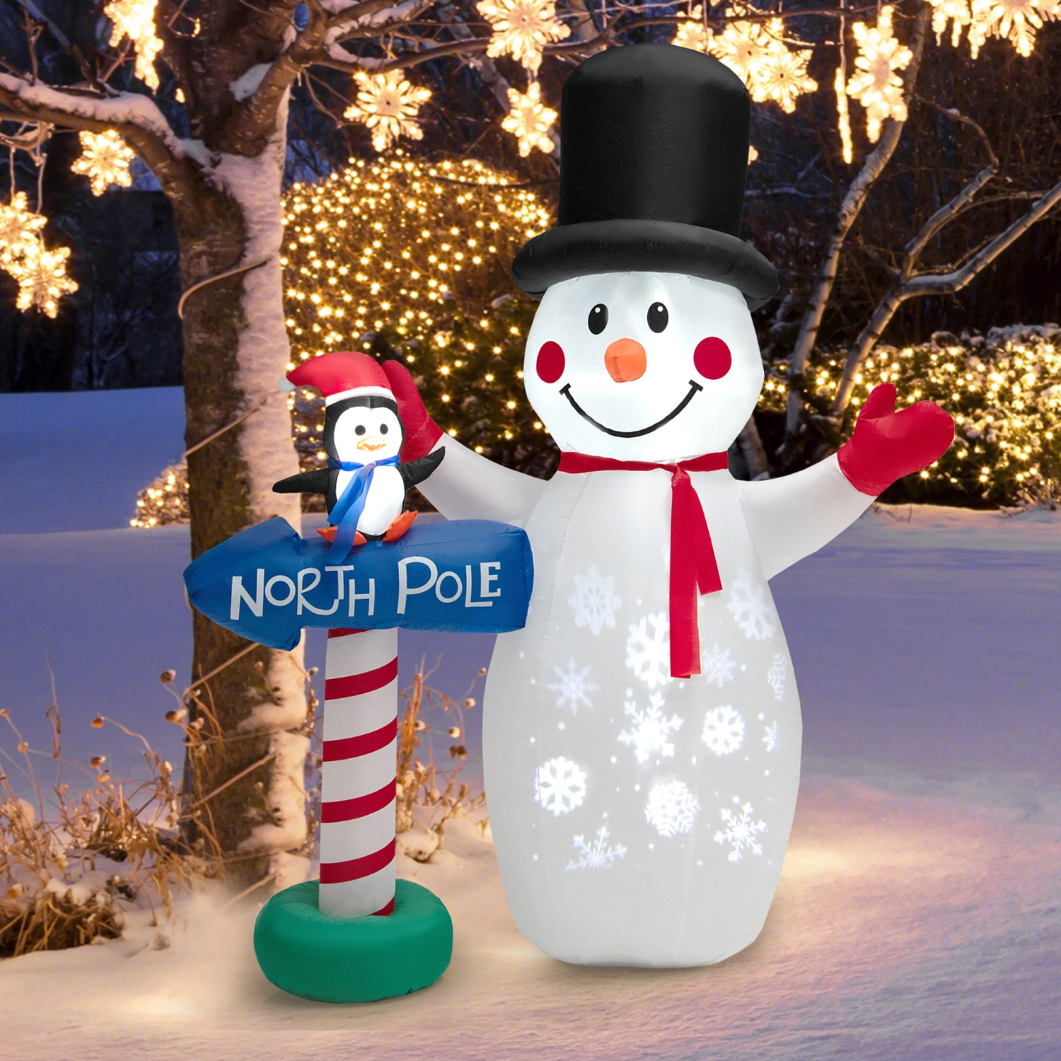 Costway 6 FT Inflatable Snowman & Penguin Guidepost Christmas Decoration with Snowflake