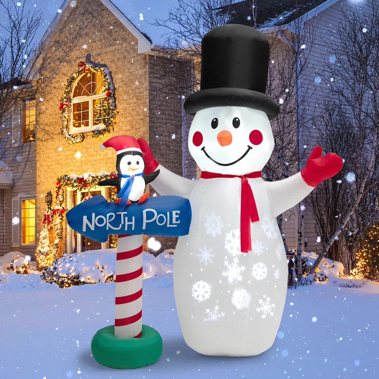 Costway 6 FT Inflatable Snowman & Penguin Guidepost Christmas Decoration with Snowflake