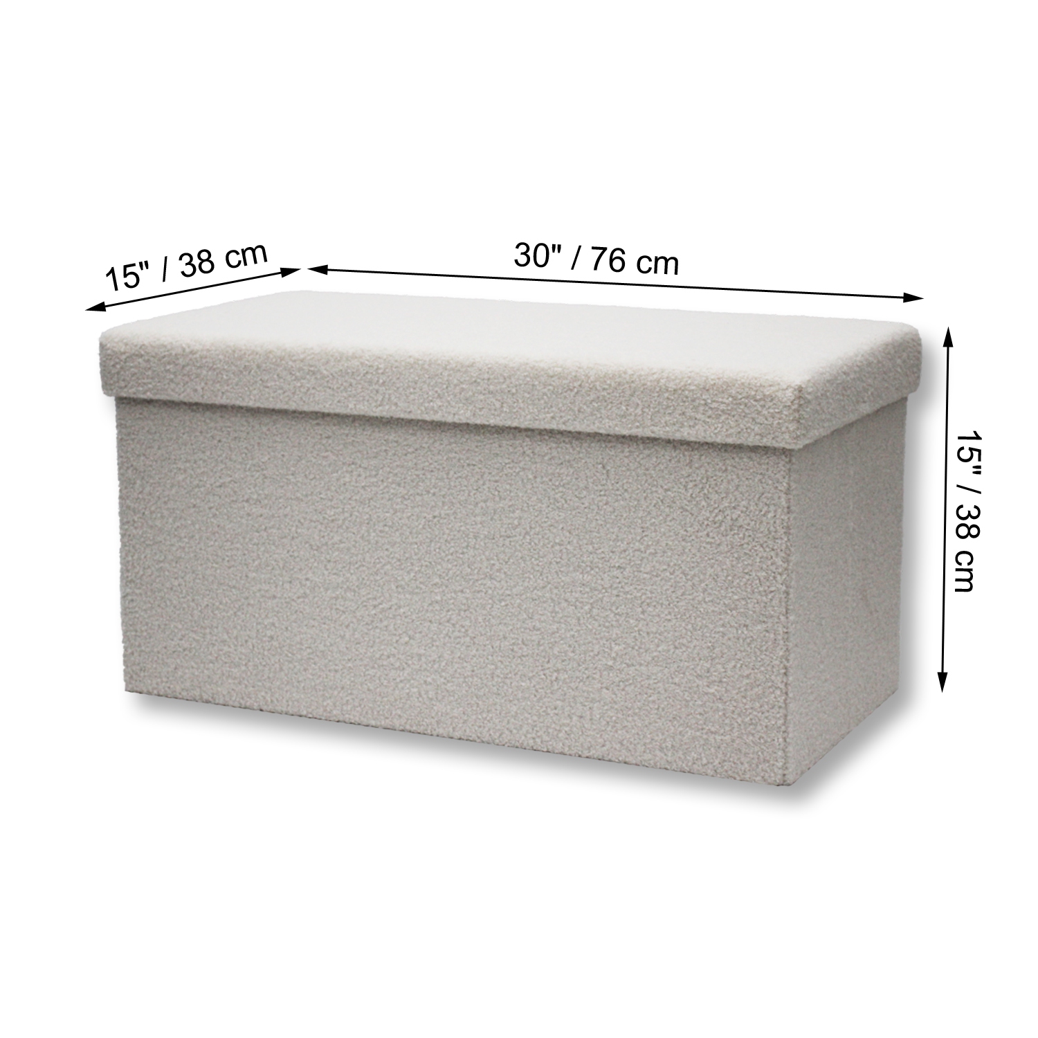 ITY International - Grand Ottomane/Repose-Pied Pliable en Tissu Pelucheux avec Rangement, 30" x 15" x 15", Blanc