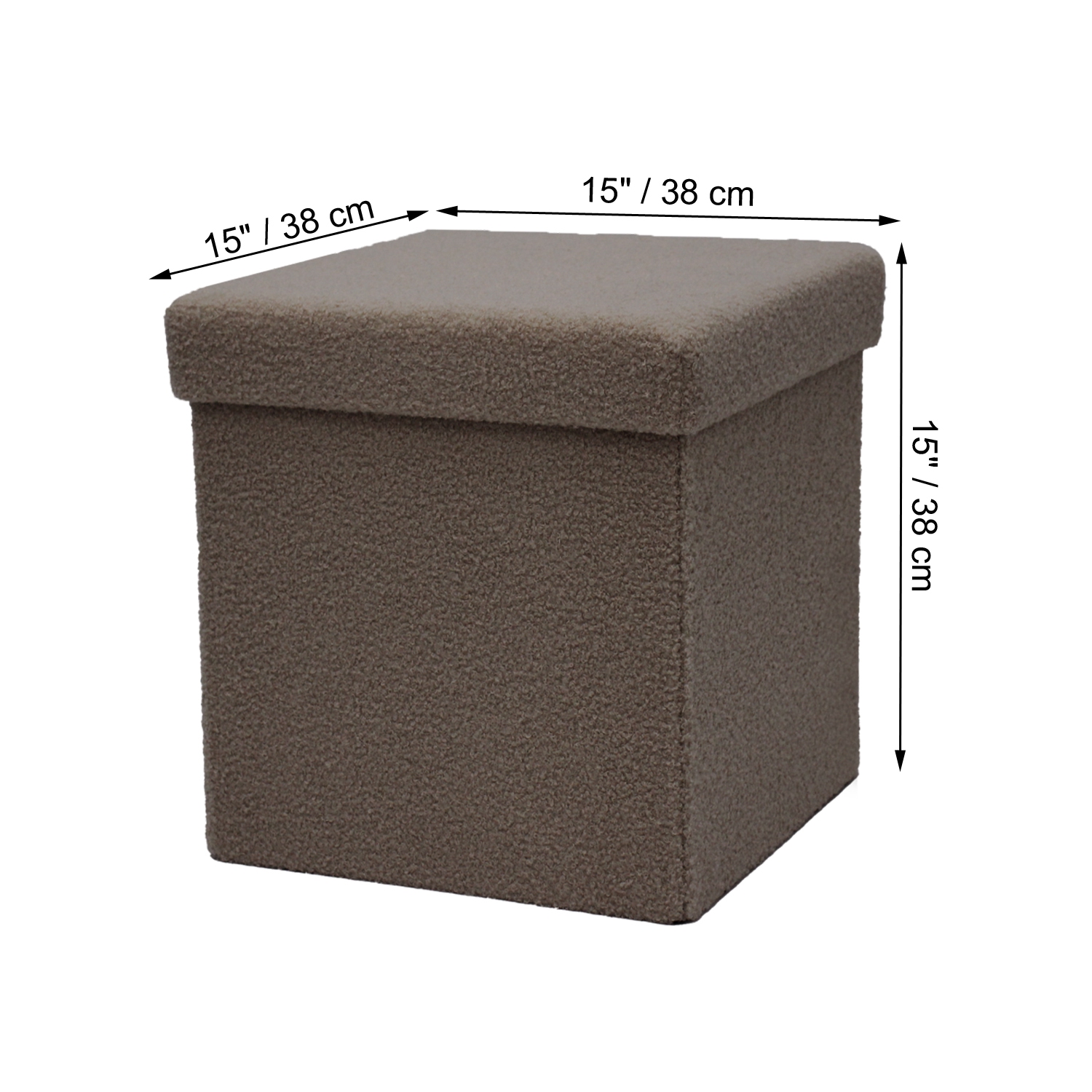 ITY International - Plush Fabric Foldable Ottoman/Footrest with Storage, 15" x 15" x 15", Camel