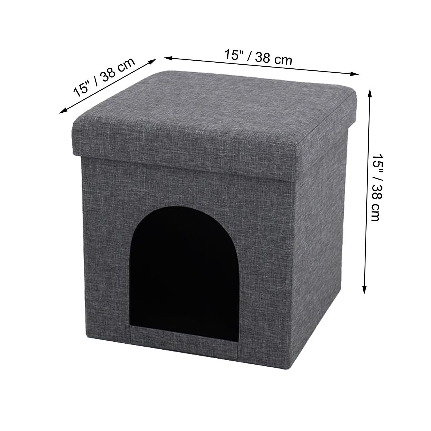 ITY International - Ottomane/Repose-Pied Pliable avec Cachette pour Animaux de Compagnie, 15"x15"x15", Gris