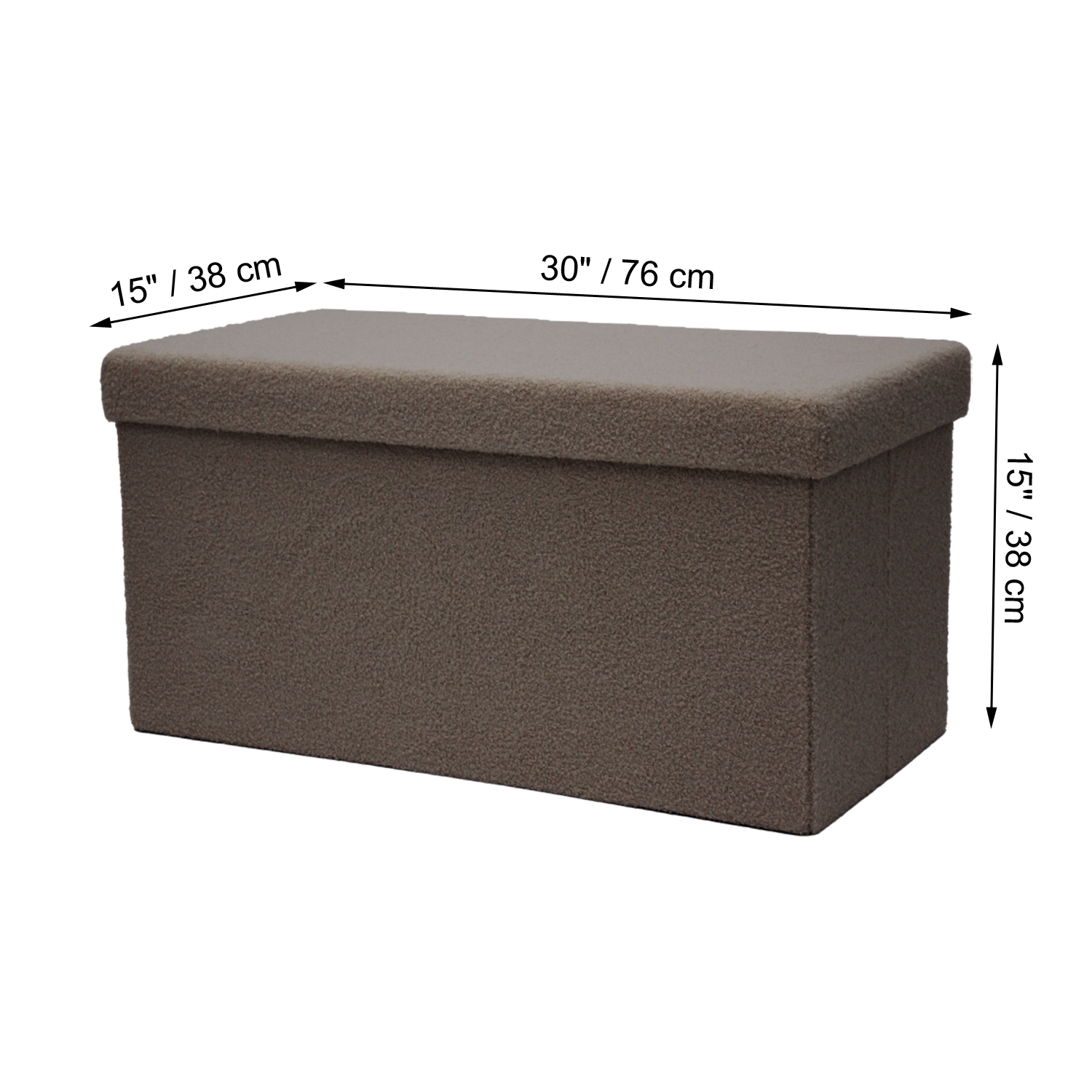 ITY International - Large Plush Fabric Foldable Ottoman/Footrest with Storage, 30" x 15" x 15", Camel