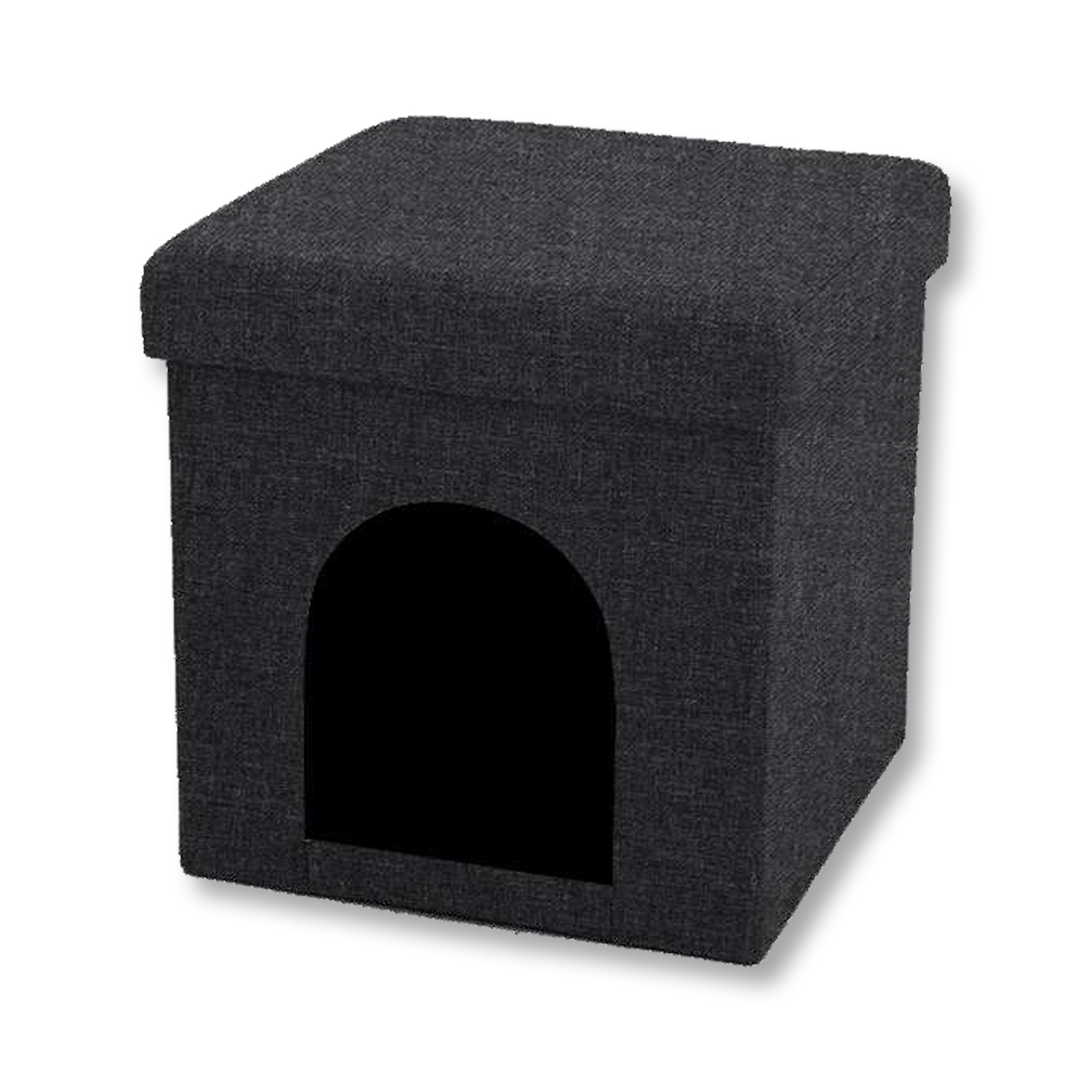 ITY International - Ottomane/Repose-Pied Pliable avec Cachette pour Animaux de Compagnie, 15"x15"x15", Noir