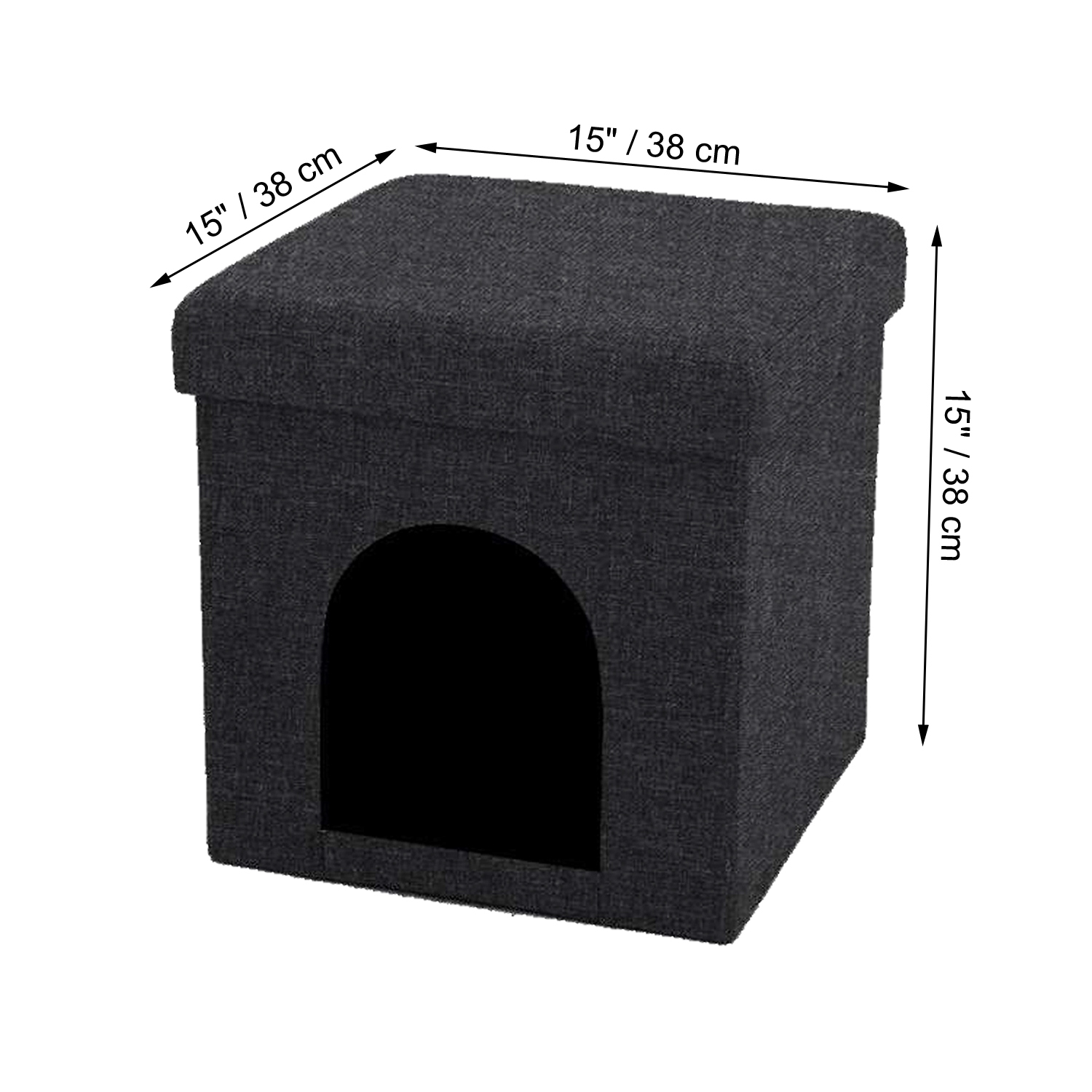 ITY International - Ottomane/Repose-Pied Pliable avec Cachette pour Animaux de Compagnie, 15"x15"x15", Noir