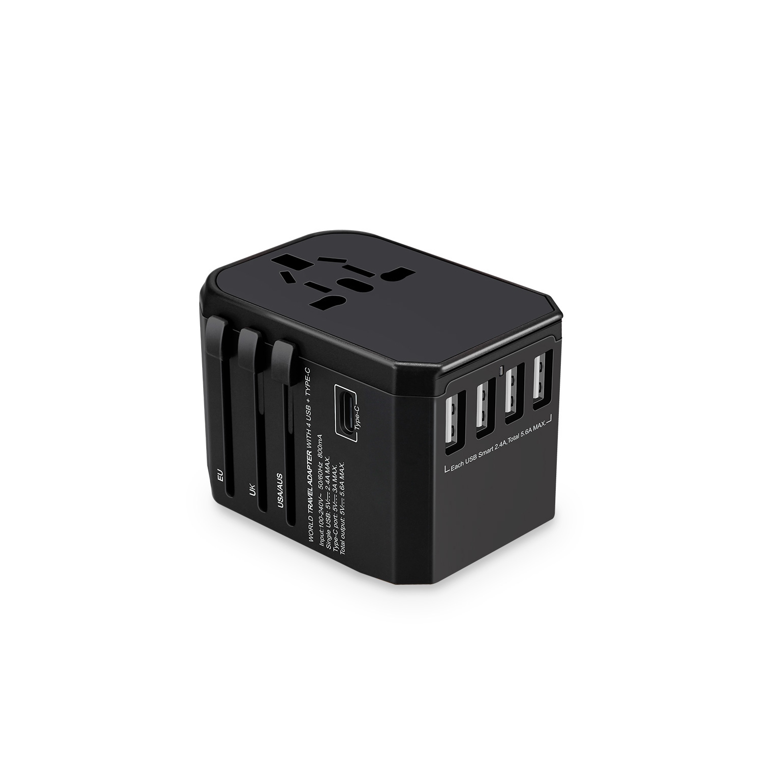 International Travel Adapter with 3 USB and 1 USB Type-C port fast charging for USA/UK/ASIA/AUS