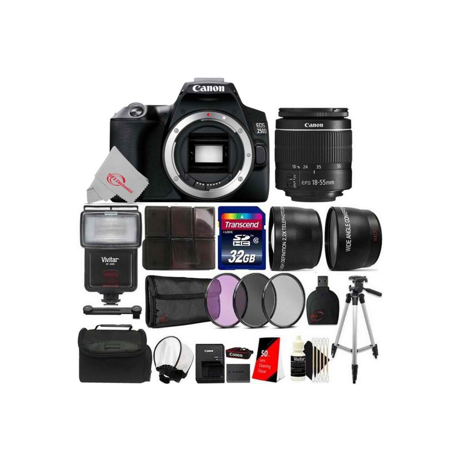 Canon EOS 250D / Rebel SL3 24.1MP 4K Digital SLR Camera + 32GB Accessory Kit