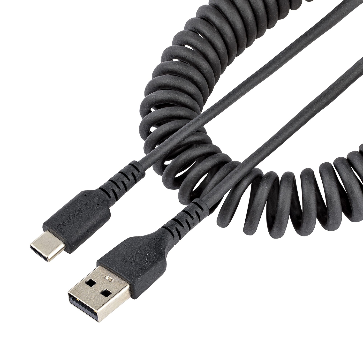 3.3ft Coiled USB A to USB C charging cable with aramid fiber for increased tensile strength-(R2ACC-1M-USB-CABLE)