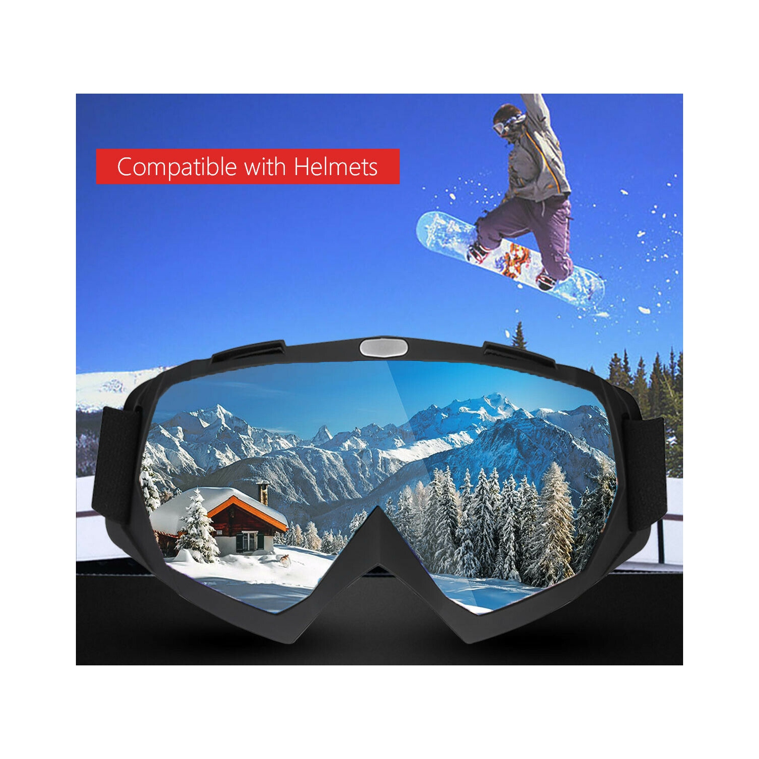 Anti Fog & OTG Snowboard Snowmobile Goggles -Crystal and Wide View & Anti-Fog CA