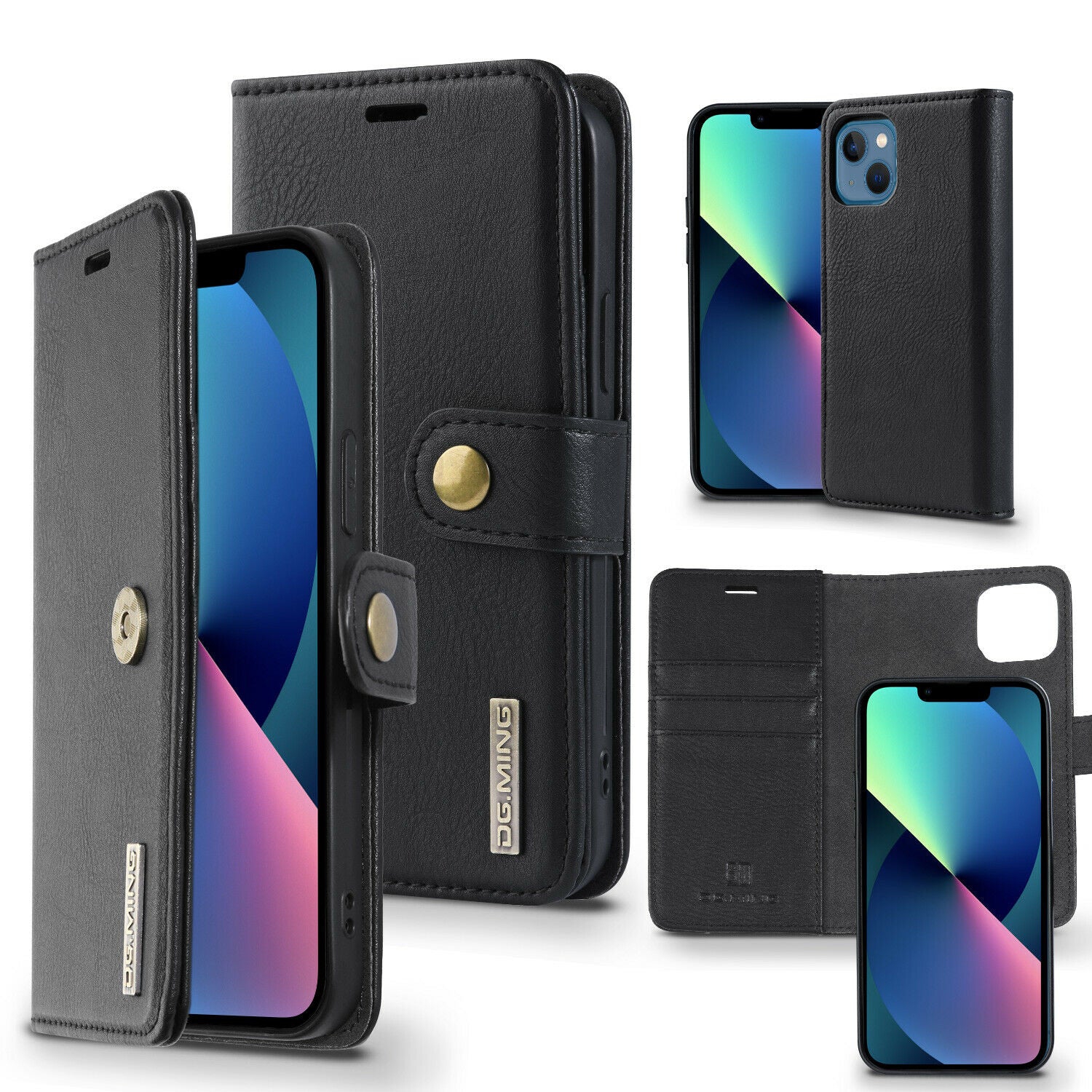 Case for iPhone 13,Pro,Max,Mini Magnetic Folio Luxury Vegan Leather Wallet Case