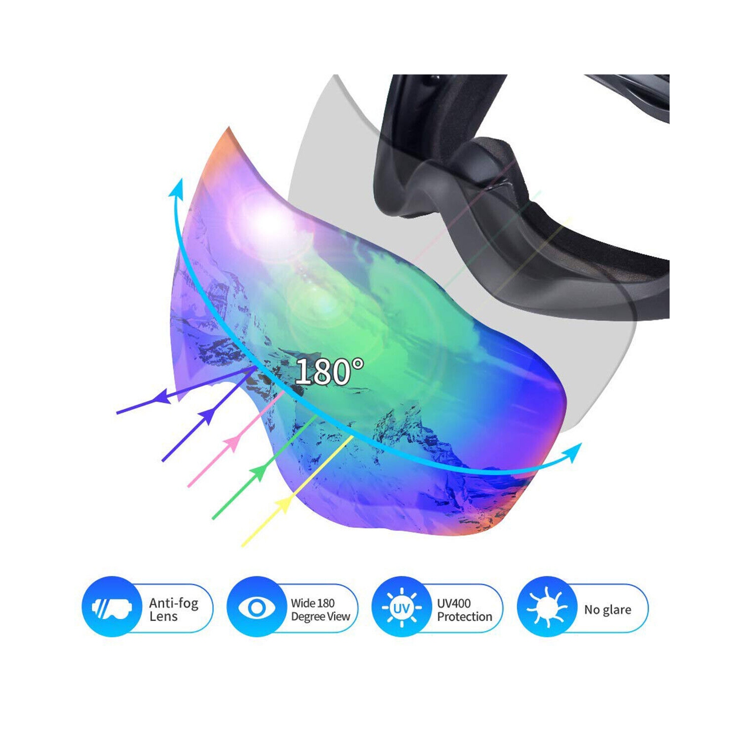 Professional OTG Ski / Snowboard Goggles [Anti-Fog,Anti-Glare,UV400 Protection]