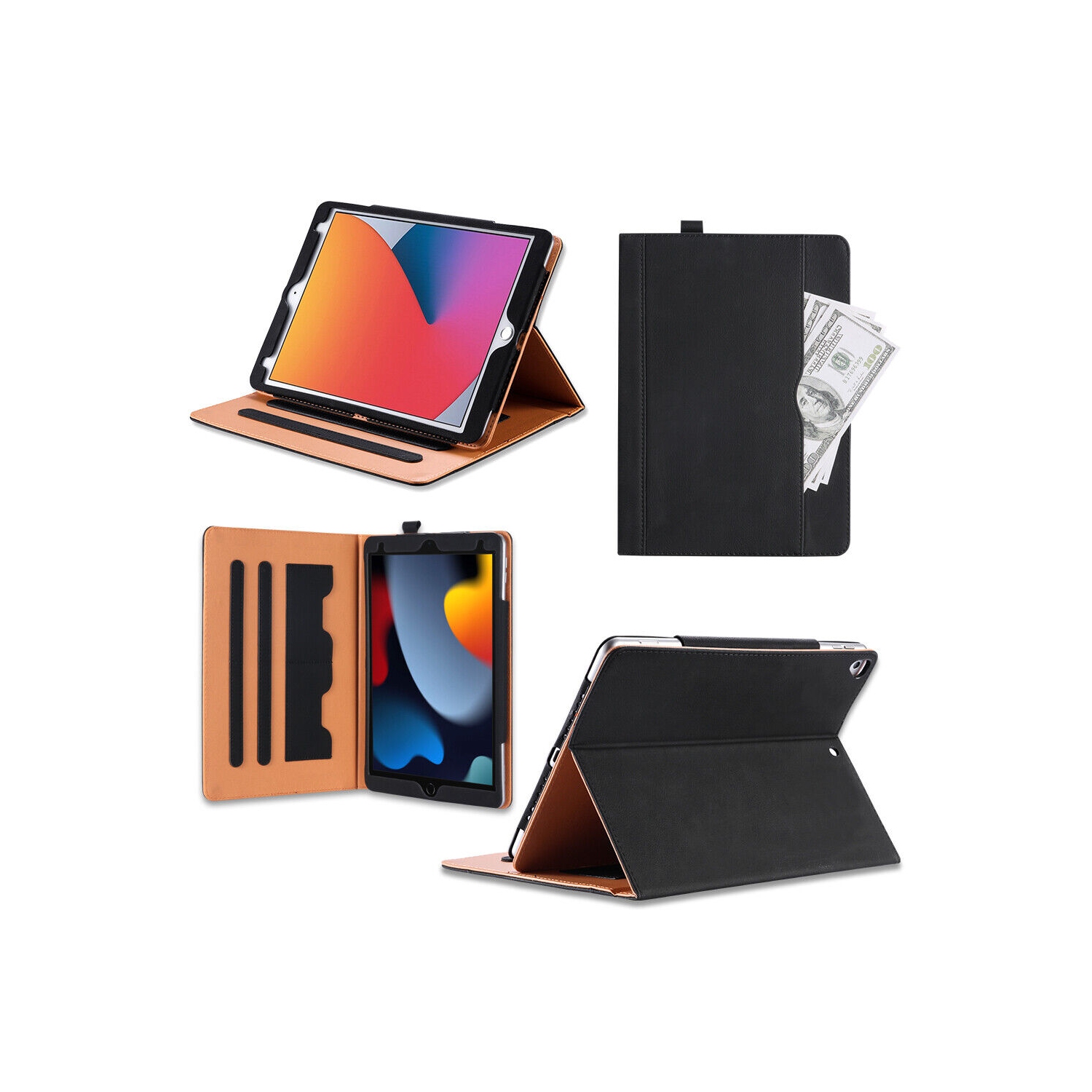 Pour iPad 9e génération 2021, étui-portefeuille magnétique intelligent en cuir avec porte-crayon