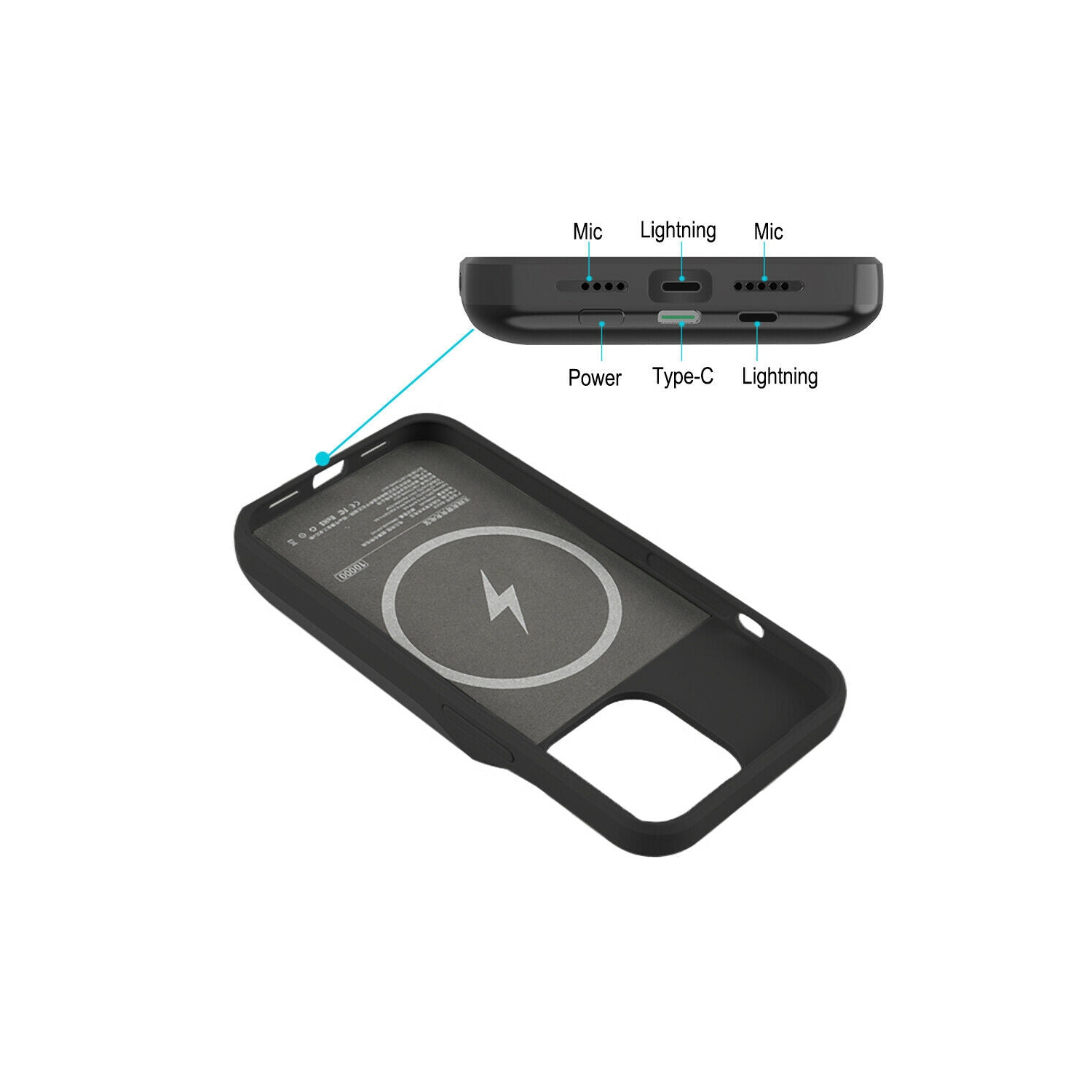 FOR iPhone 13,Pro,Max,Mini Battery Case [15W Qi Wireless+20W PD Wired Charging]