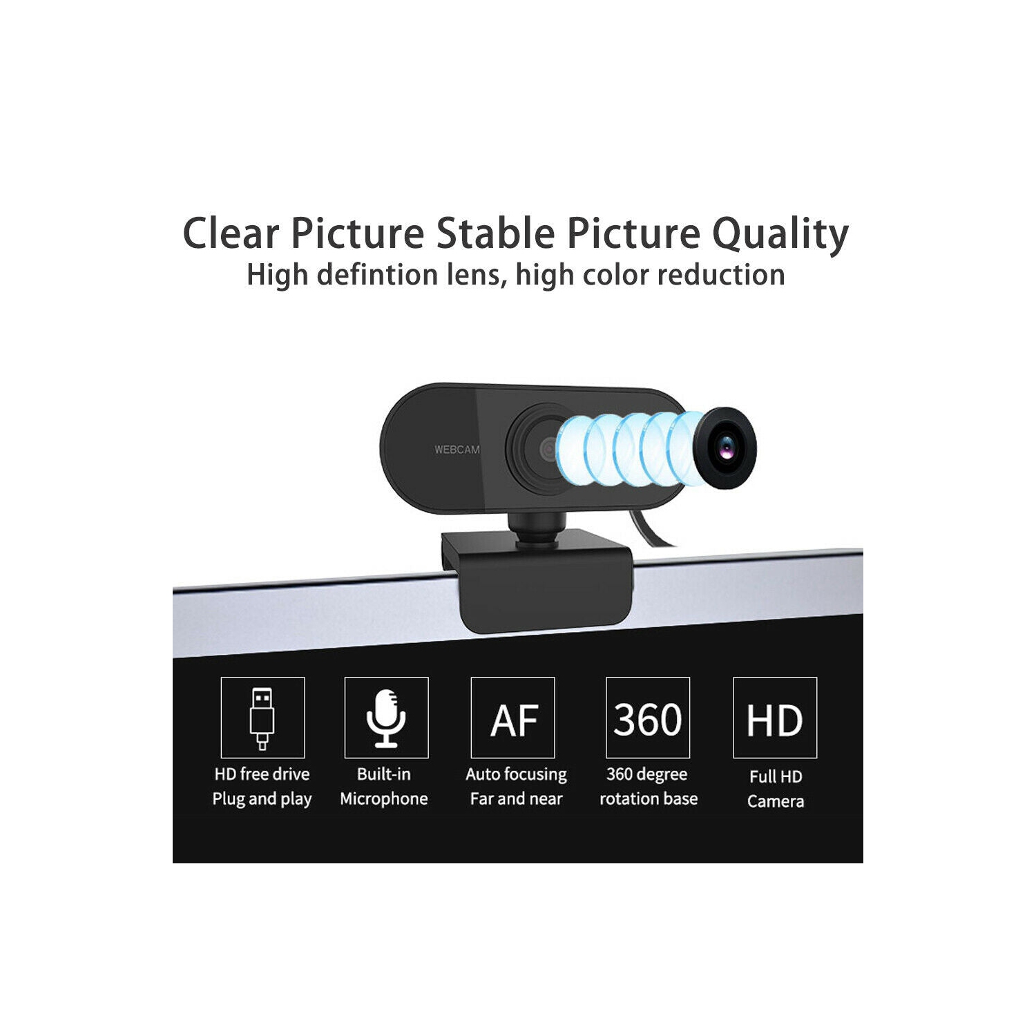 Webcam - Full 1080p 30fps HD Camera with Autofocus & Stereo Microphones CA