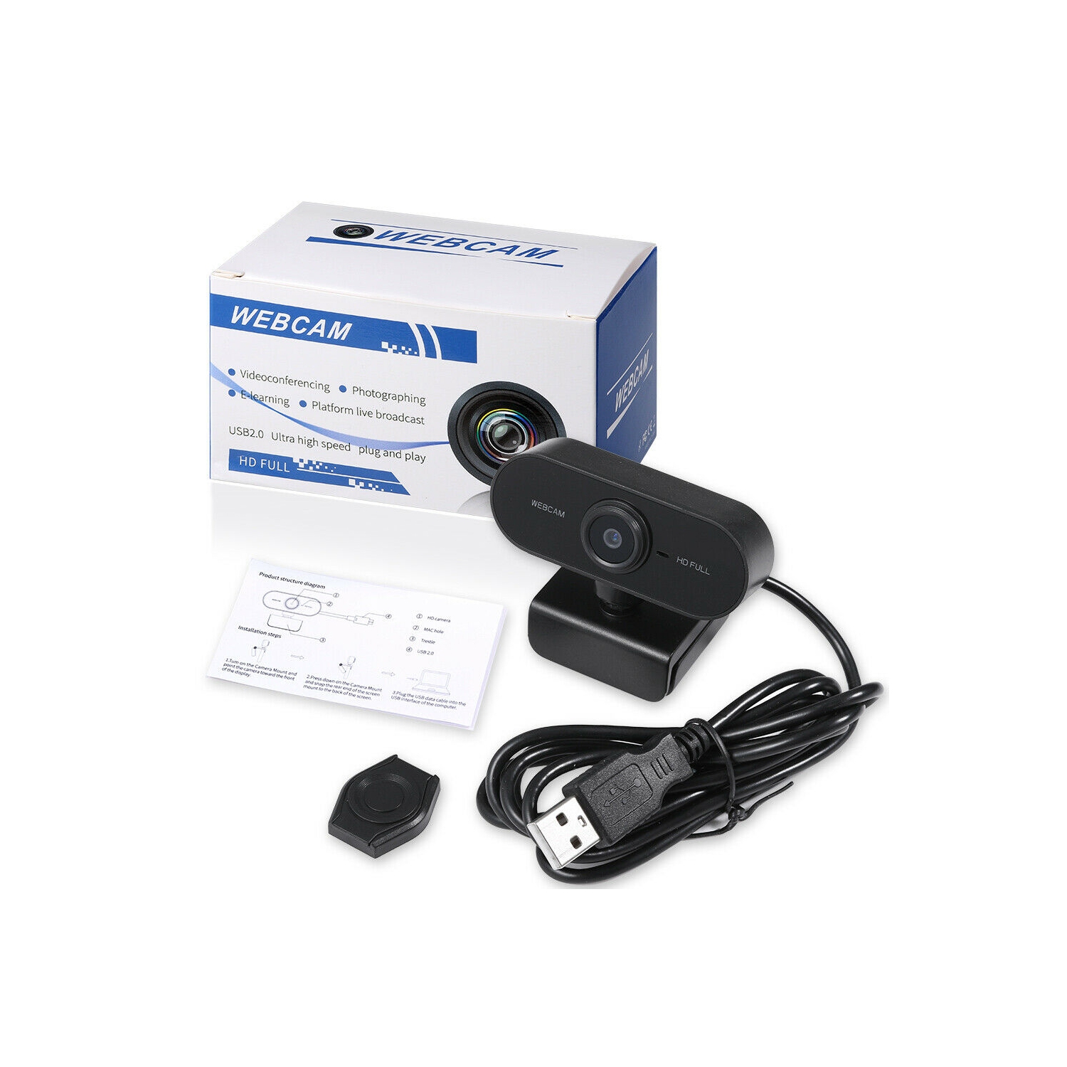 Webcam - Full 1080p 30fps HD Camera with Autofocus & Stereo Microphones CA