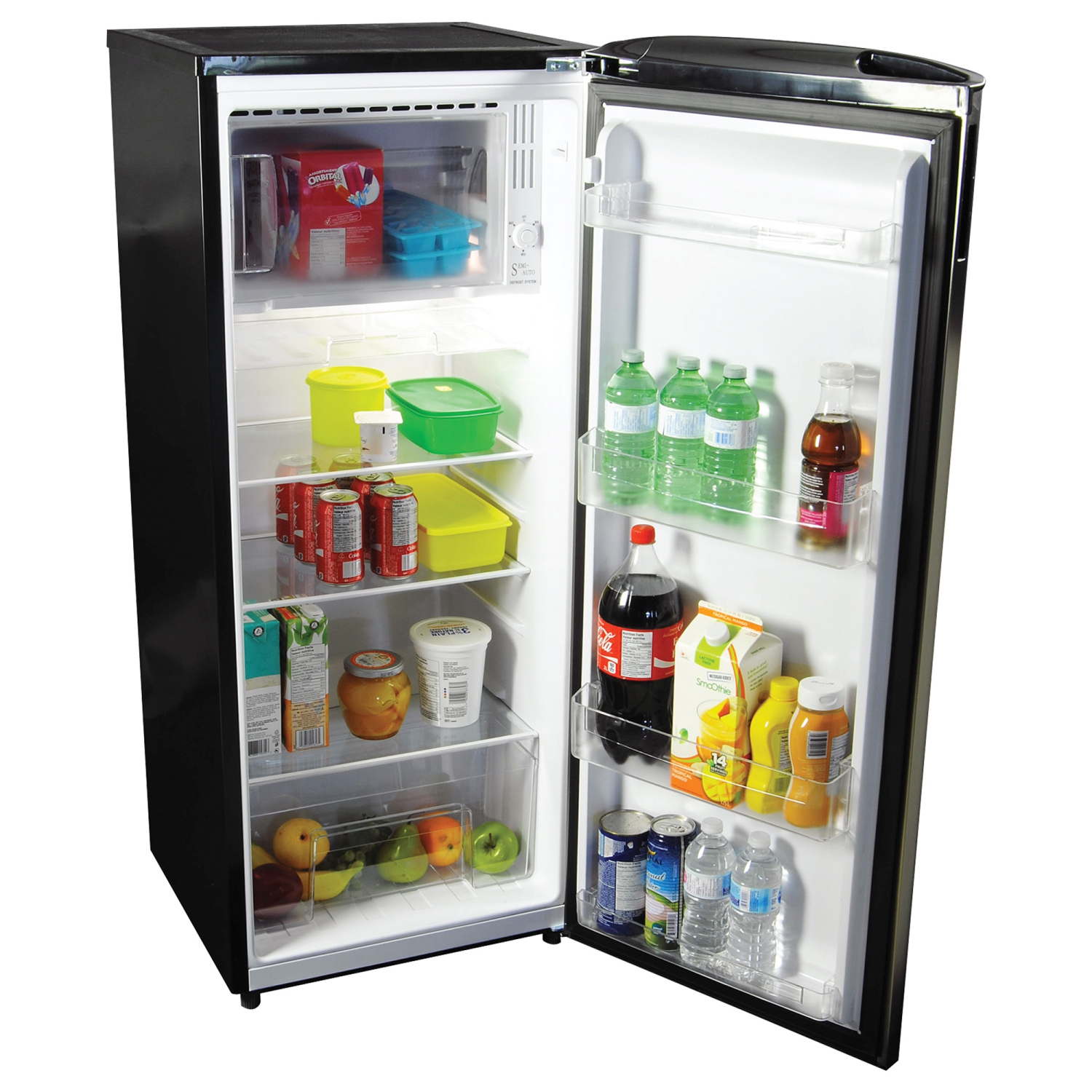 Koolatron Stainless Steel Compact Fridge with Freezer, 6.2 cu ft, Silver and Black, Space-Saving Flat Back, Reversible Door, Tempered Glass Shelves,