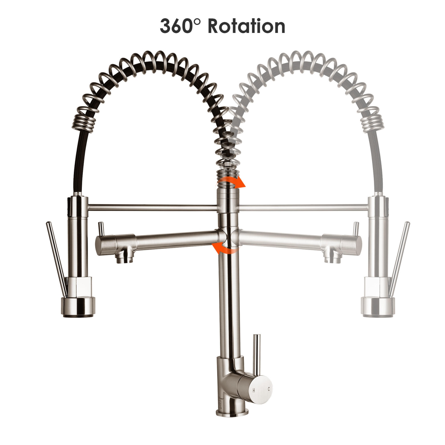 Robinets de salle de bain à poignée unique à conception à ressort à rotation à 360 degrés, robinets d'évier de cuisine avec pulvérisateur à tirette