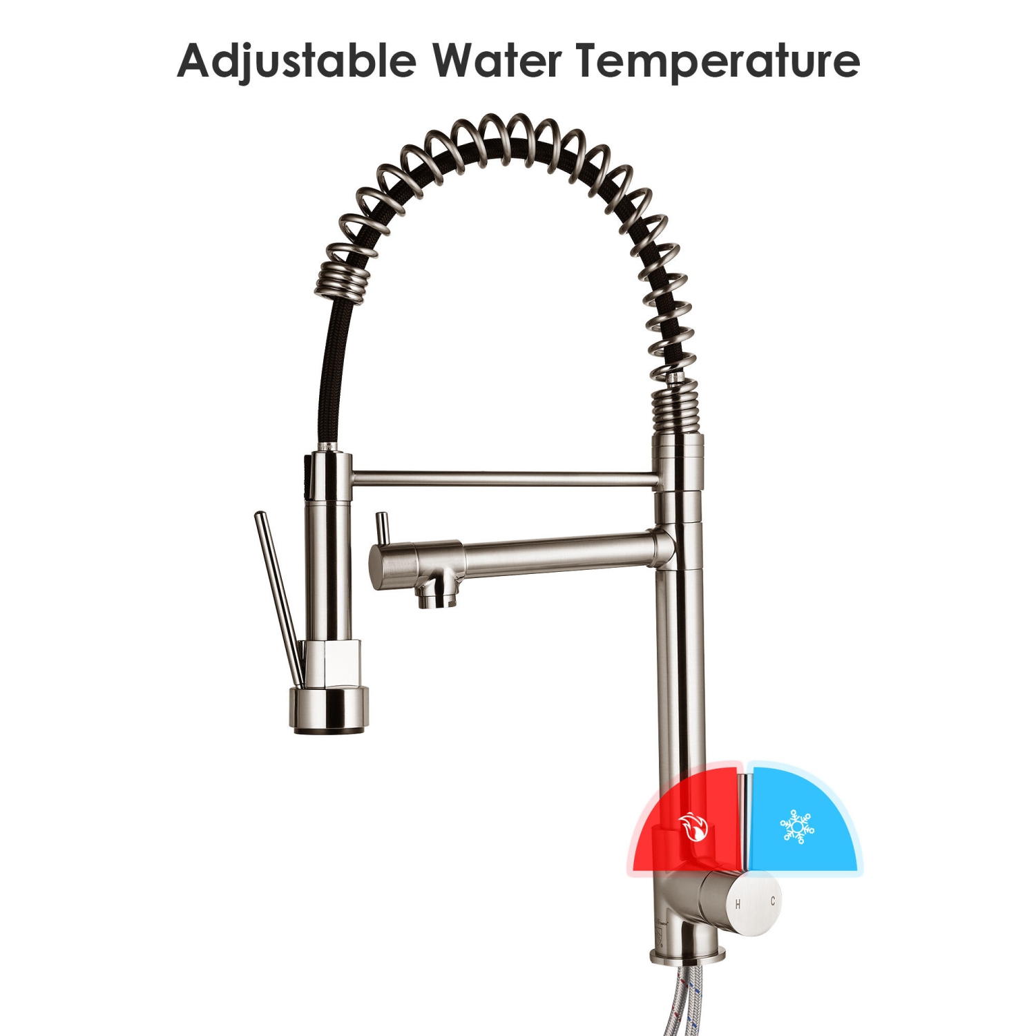 Robinets de salle de bain à poignée unique à conception à ressort à rotation à 360 degrés, robinets d'évier de cuisine avec pulvérisateur à tirette