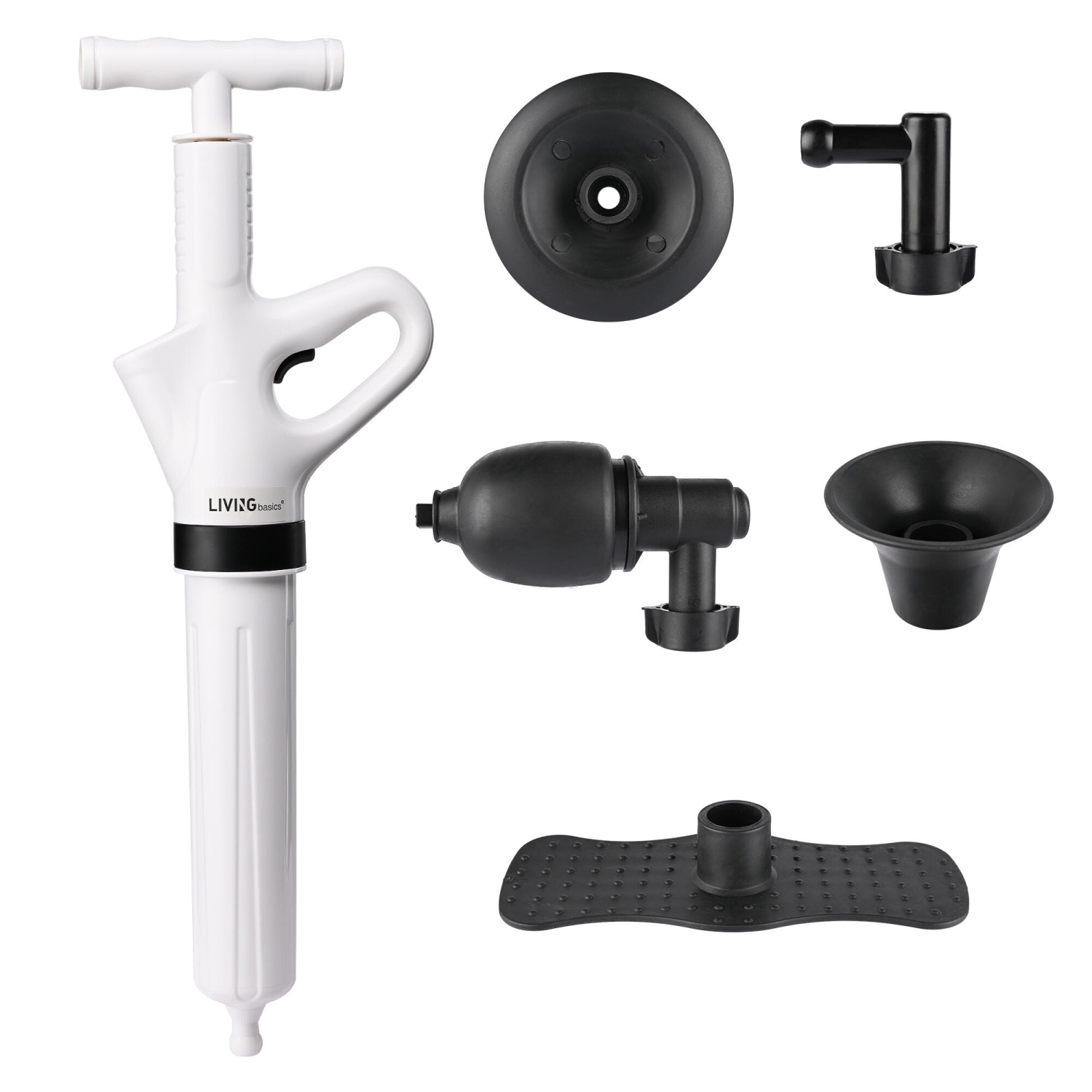 Double Handle Design High Pressure Air Pump Plunger with four heads For Bathroom, Toilet, Floor Drain, Sink, Clogged Pipe - LVINGbasics