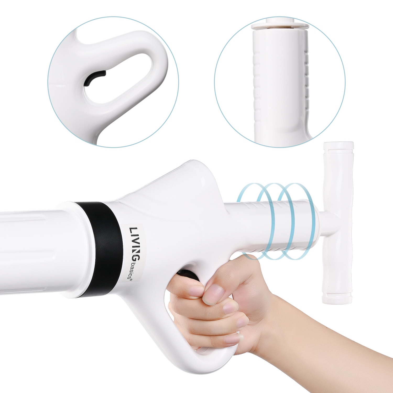 Double Handle Design High Pressure Air Pump Plunger with four heads For Bathroom, Toilet, Floor Drain, Sink, Clogged Pipe - LVINGbasics