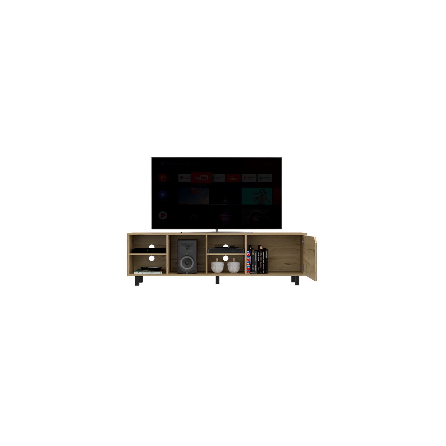 Atlin Designs Engineered Wood TV Stand For Living Room in Light Oak
