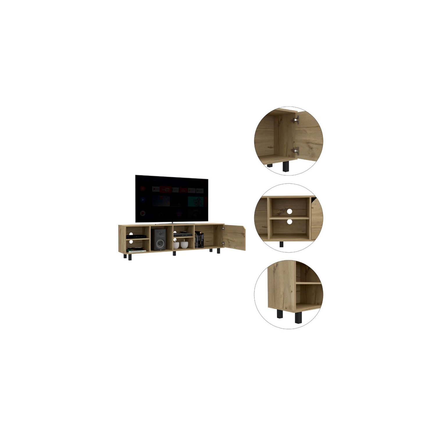 Atlin Designs Engineered Wood TV Stand For Living Room in Light Oak