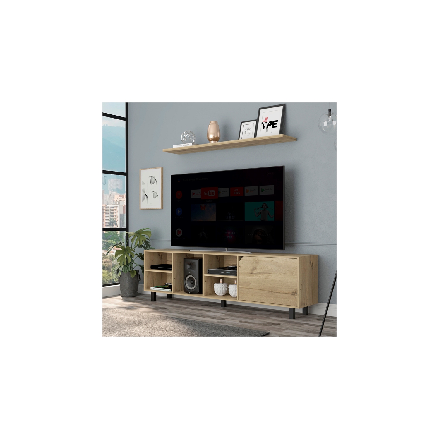 Atlin Designs Engineered Wood TV Stand For Living Room in Light Oak