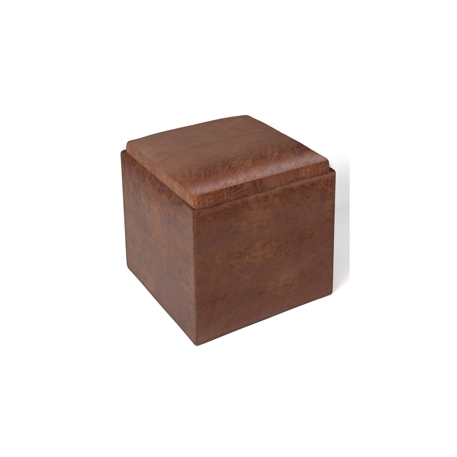 Pouf de rangement en similicuir Rockwood de Simpli Home - Brun alezan vieilli