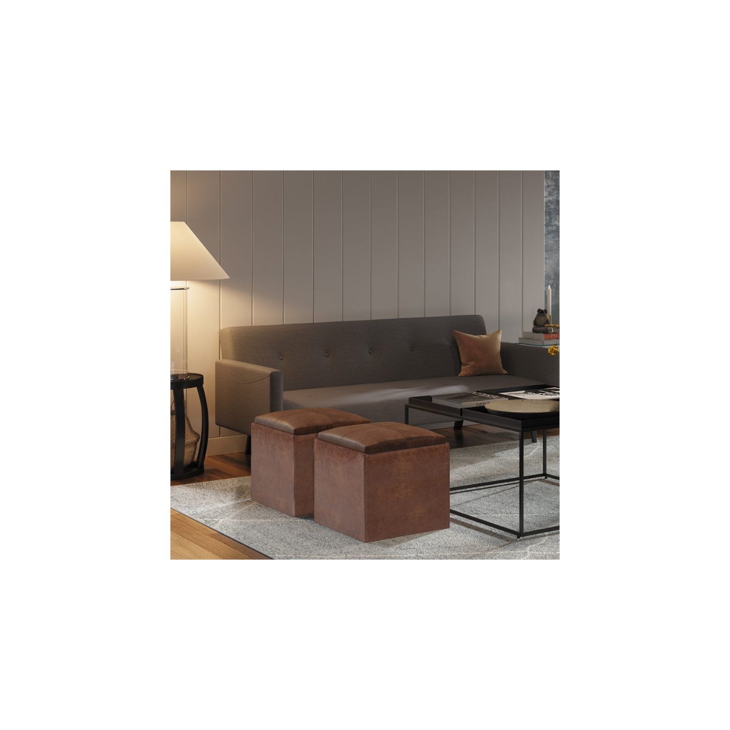 Pouf de rangement en similicuir Rockwood de Simpli Home - Brun alezan vieilli