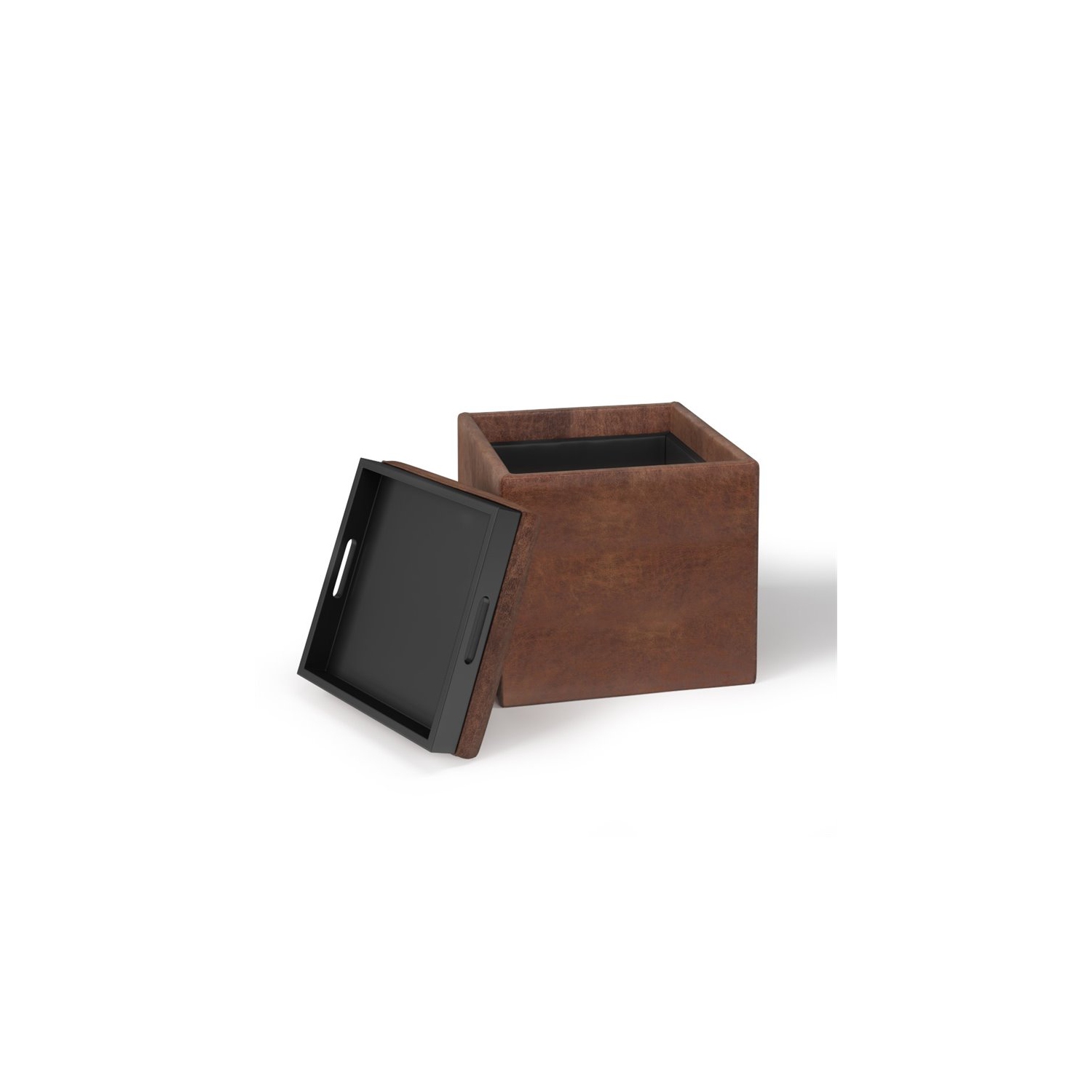 Pouf de rangement en similicuir Rockwood de Simpli Home - Brun alezan vieilli