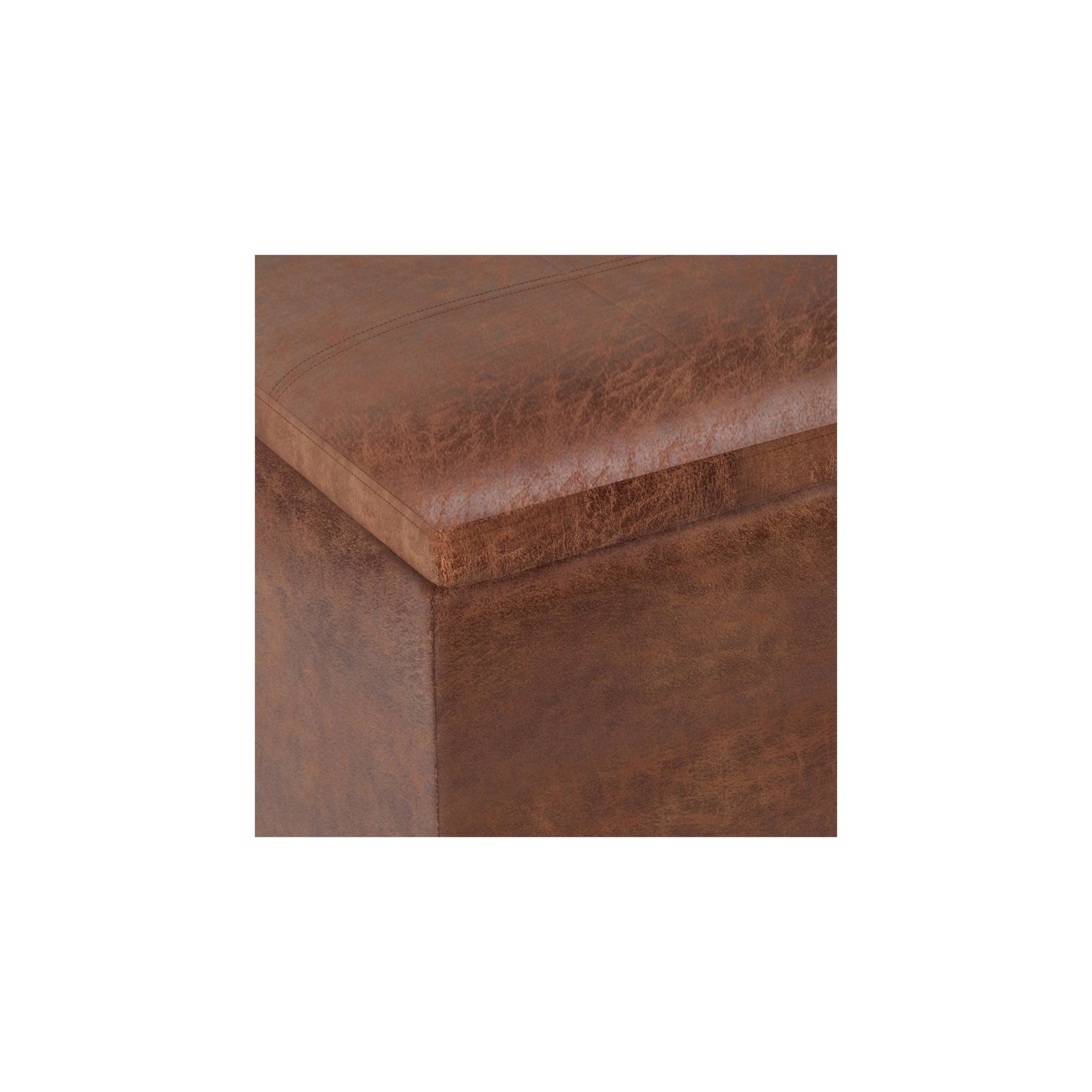Pouf de rangement en similicuir Rockwood de Simpli Home - Brun alezan vieilli