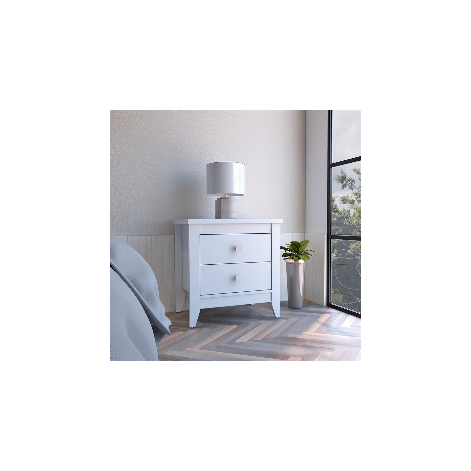 Atlin Designs Engineered Wood Nightstand For Bedroom in White Finish