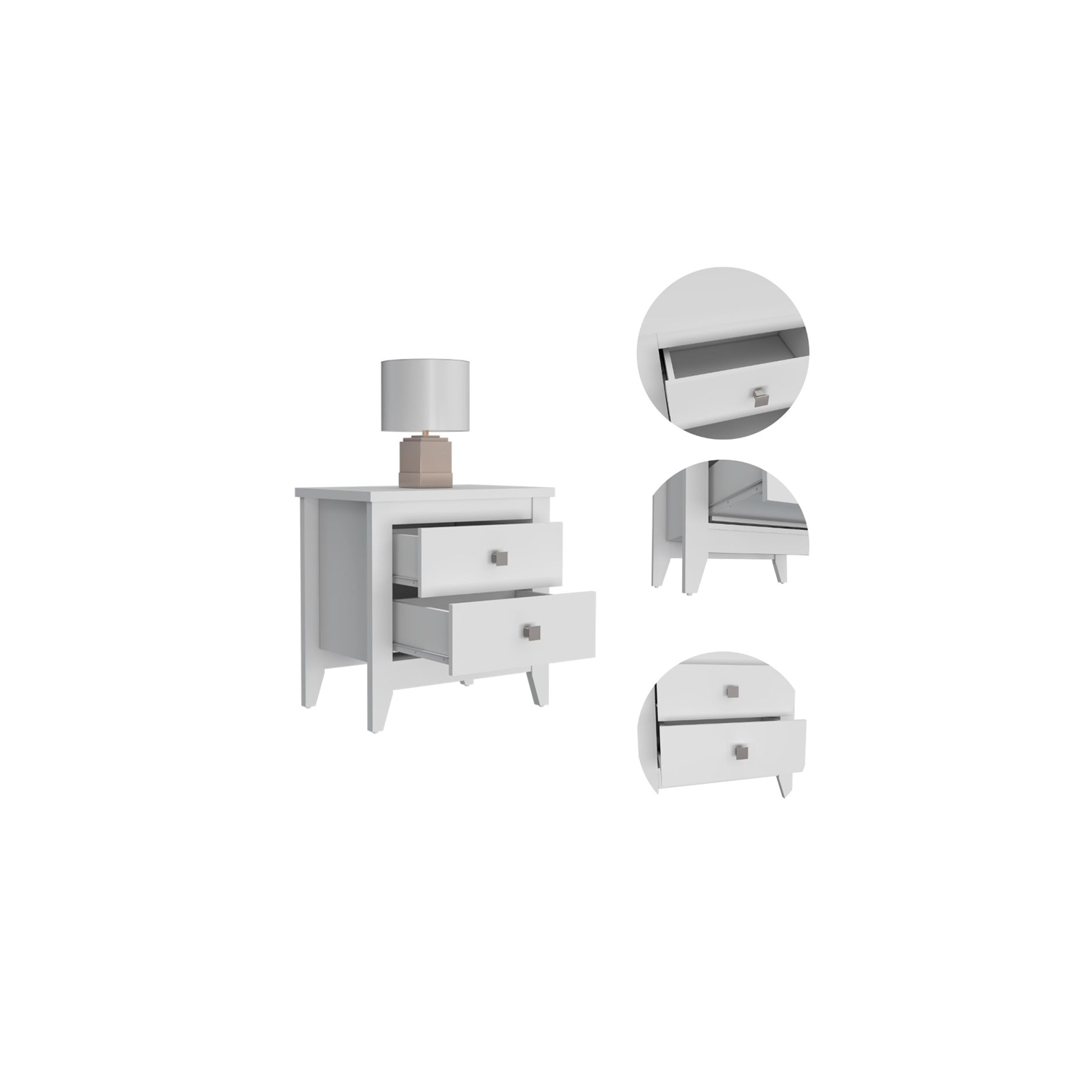 Atlin Designs Engineered Wood Nightstand For Bedroom in White Finish