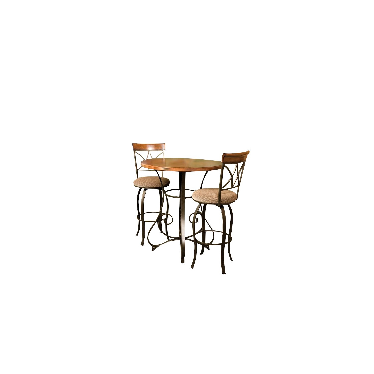 Linon Hamilton Three Piece Metal Swivel Pub Set in Cherry