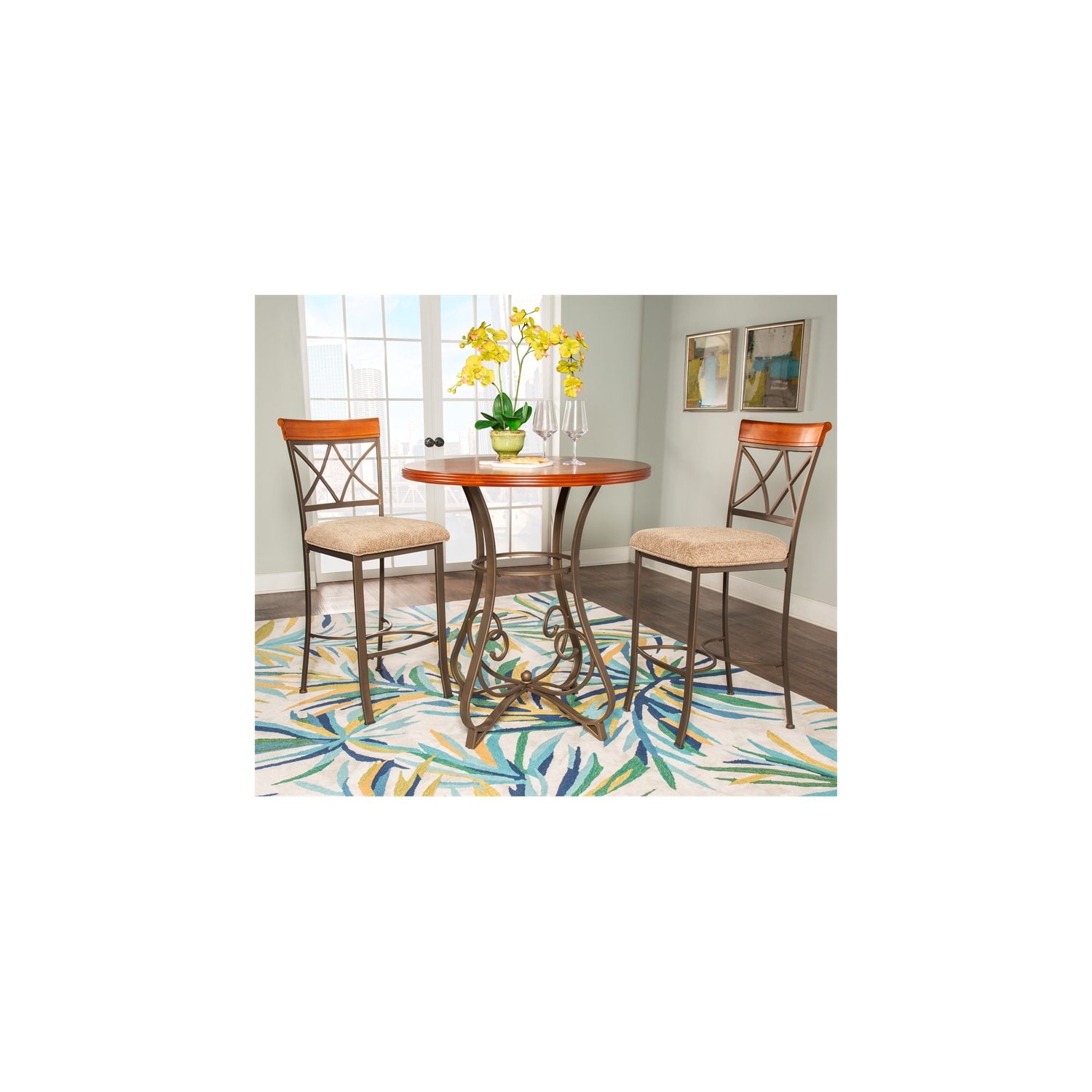 Linon Hamilton Three Piece Wood and Metal Stationary Pub Set in Cherry