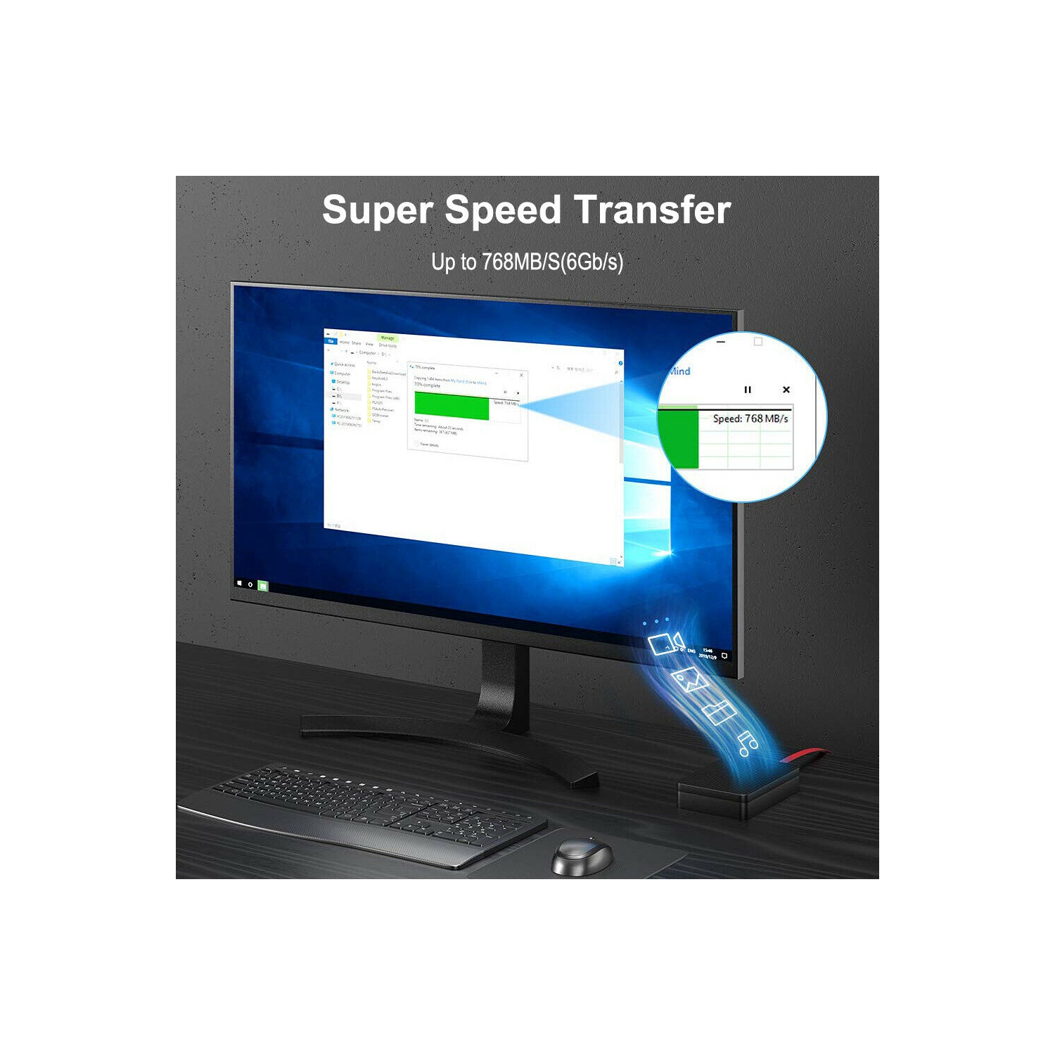 3-12PACK SATA Cable III 6Gbps Straight HDD SDD Data Cable with Locking Latch,Red