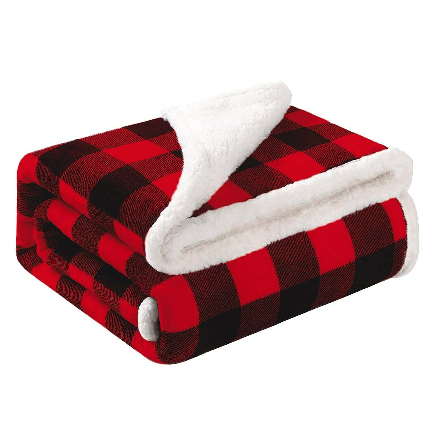 Classical Design Plaid Reversible Sherpa Fleece Blanket Throw for Cold Weather