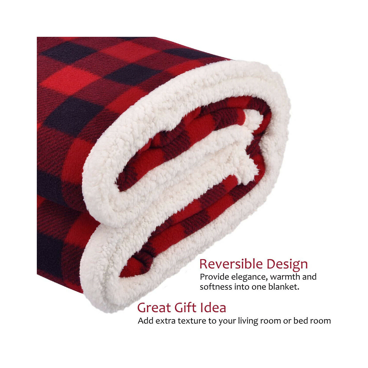 Classical Design Plaid Reversible Sherpa Fleece Blanket Throw for Cold Weather