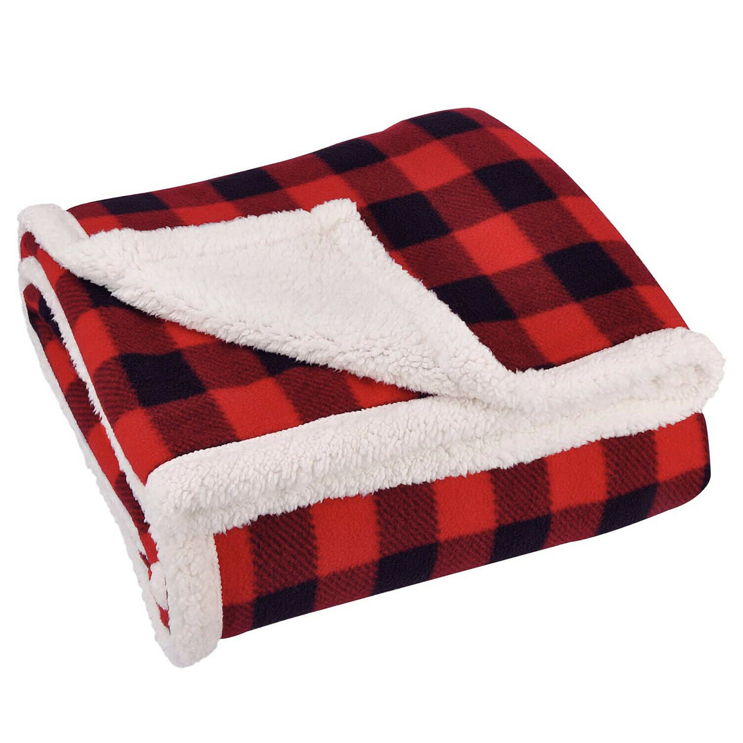 Sherpa Plaid Fleece Throw Blanket, Double-Sided Super Soft Luxurious, 50x60 in