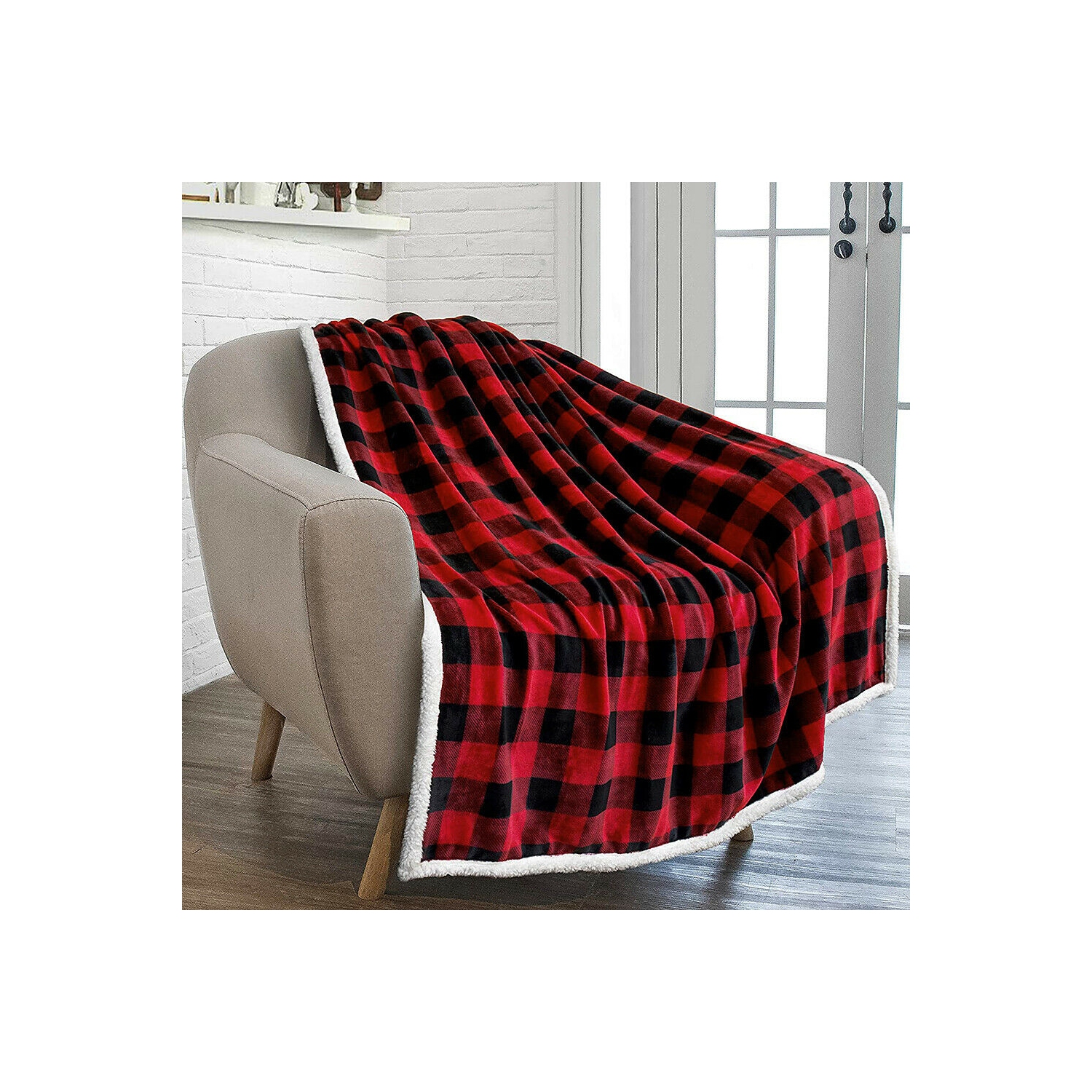 Sherpa Plaid Fleece Throw Blanket, Double-Sided Super Soft Luxurious, 50x60 in