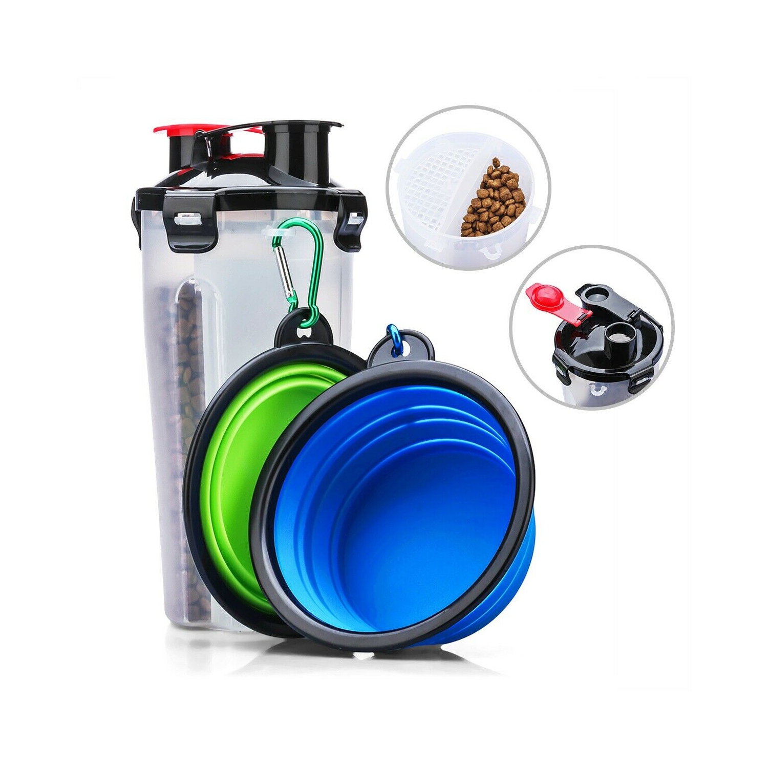 Leak Proof Portable Dog Container with 2 Bowls-Big Capacity & Food Grade Plastic